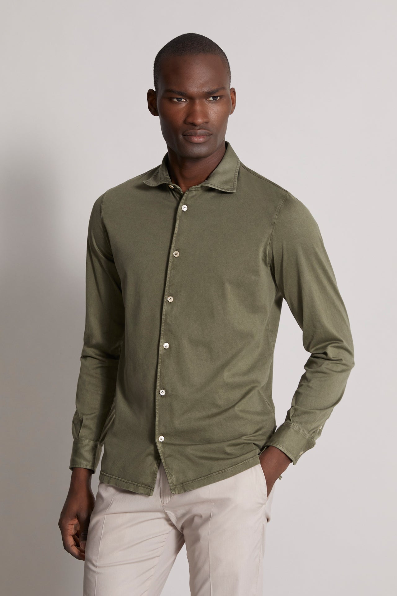 Organic Cotton Shirt - Long Sleeve - Green - Front View
