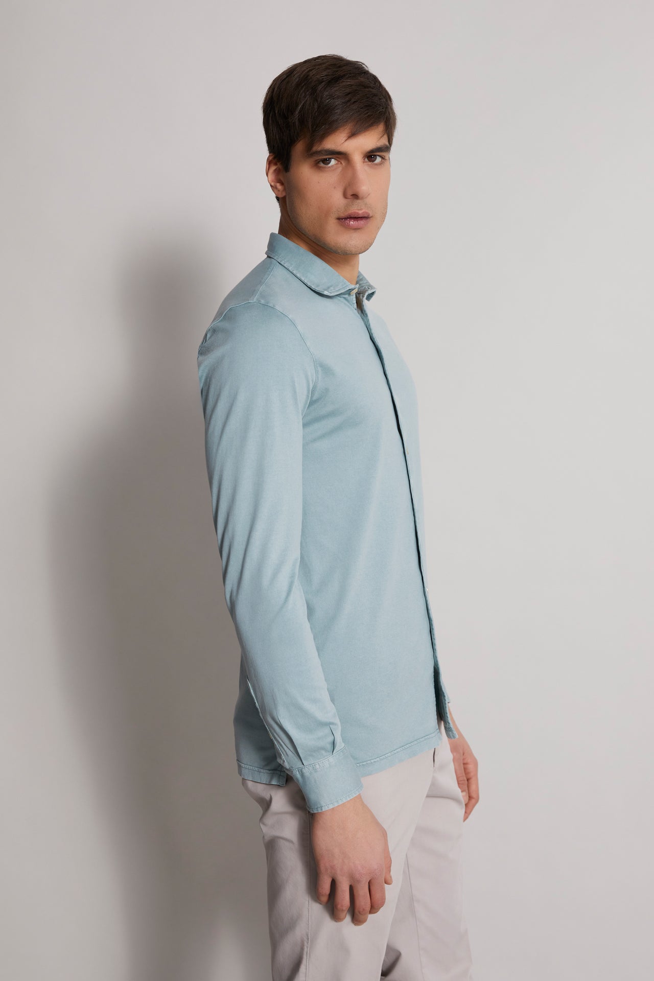 Organic Cotton Shirt - Long Sleeve - Blue - Side View