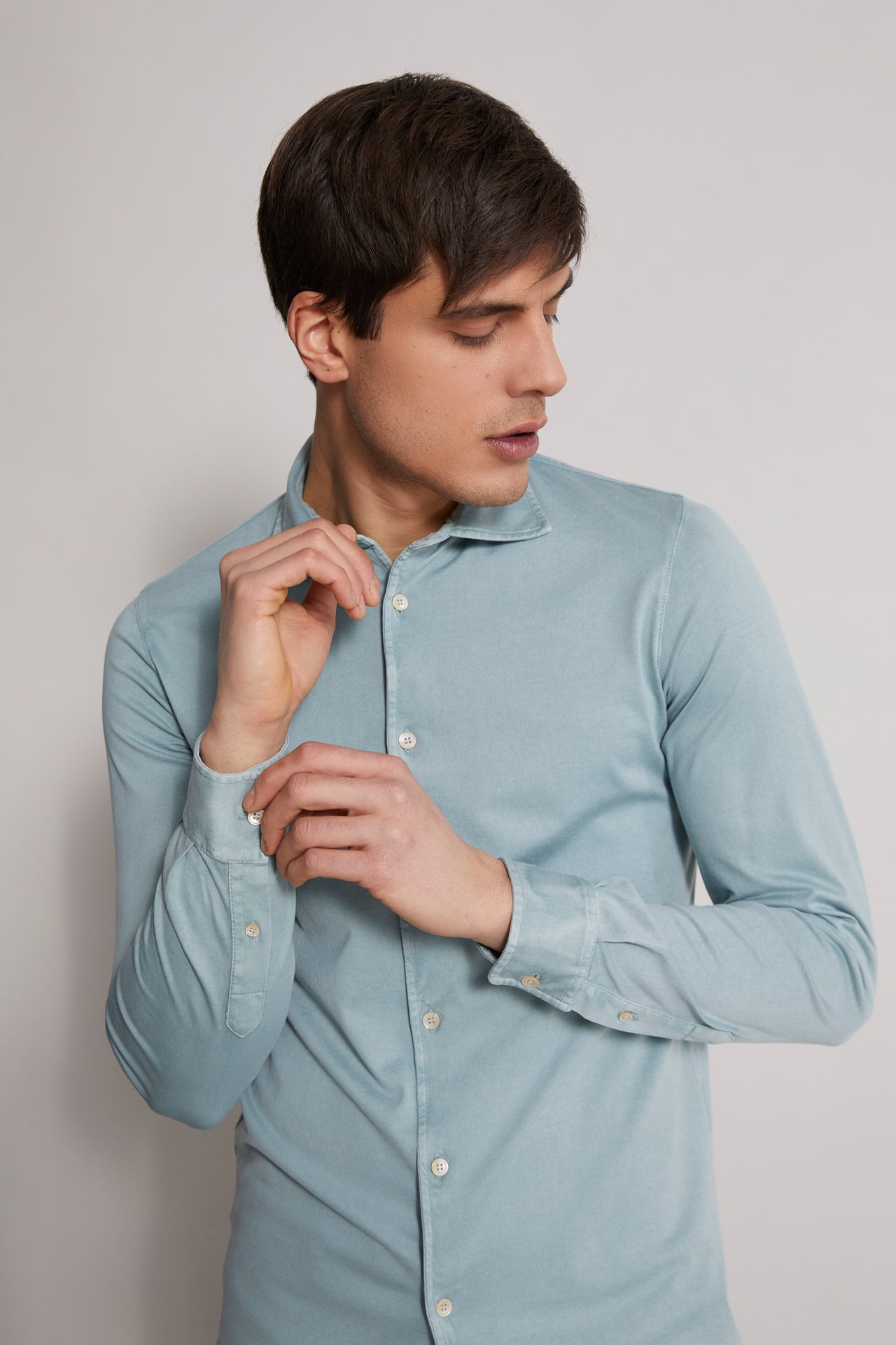 Organic Cotton Shirt - Long Sleeve - Blue - Front View