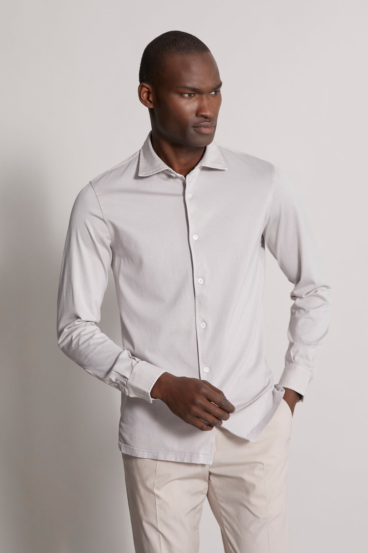 Organic Cotton Shirt - Long Sleeve - Gray - Front View