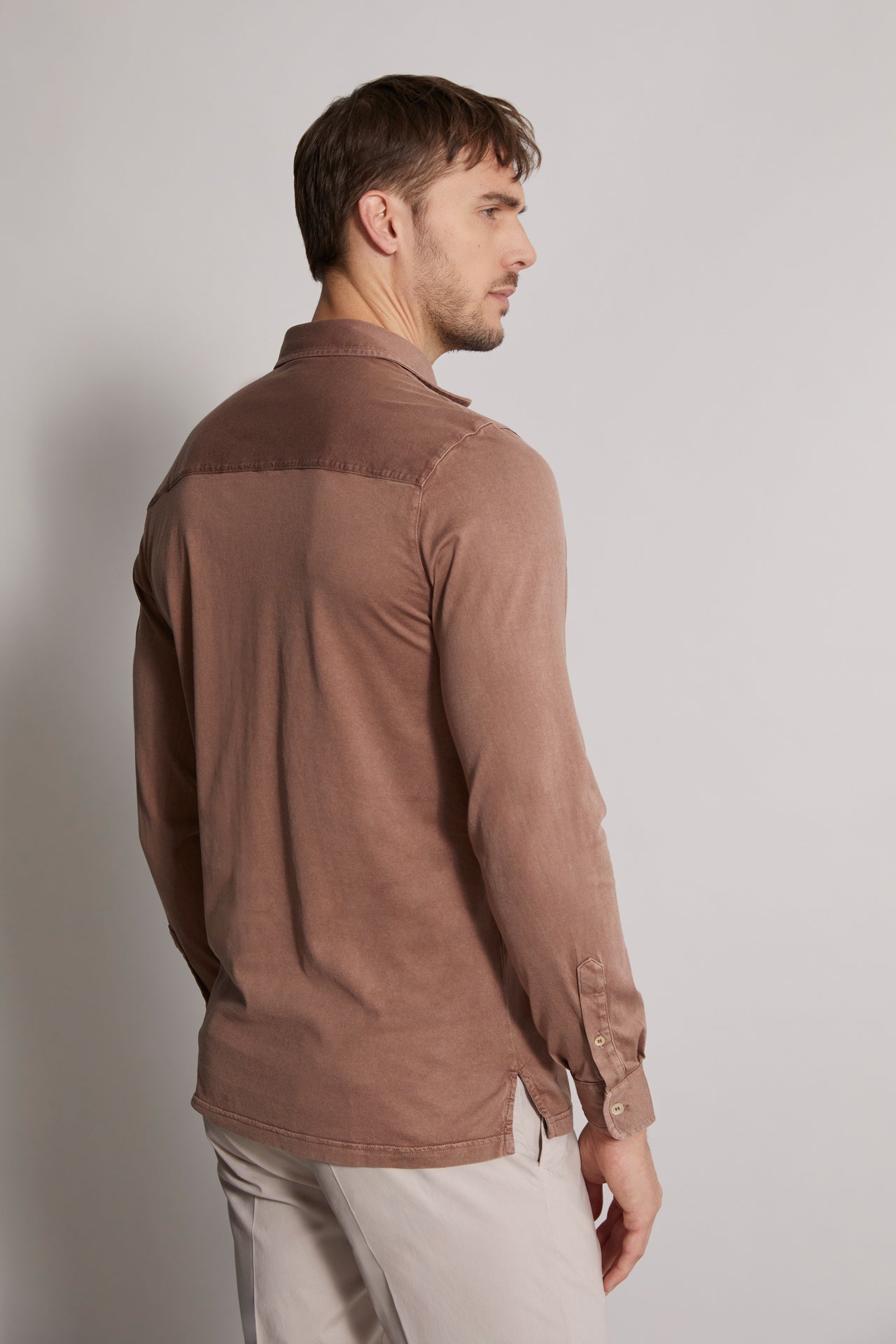 Organic Cotton Shirt - Long Sleeve - Brown - Back View