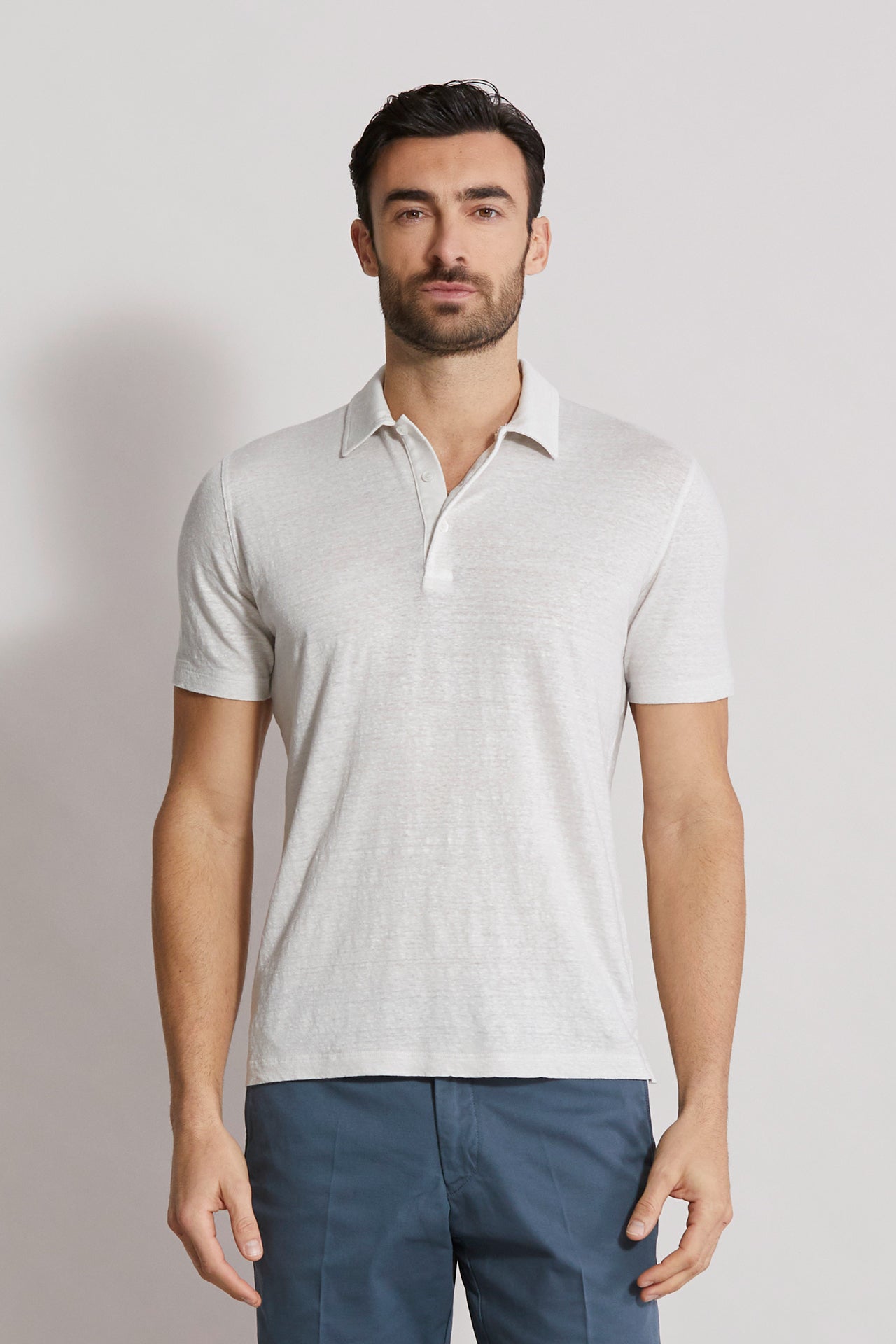 linen polo t-shirt in white - front view
