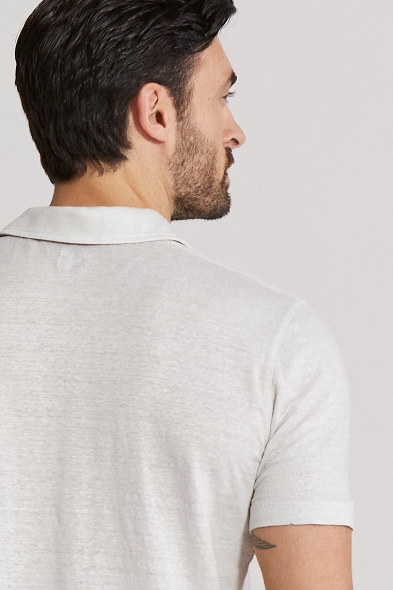 linen polo t-shirt in white - back view