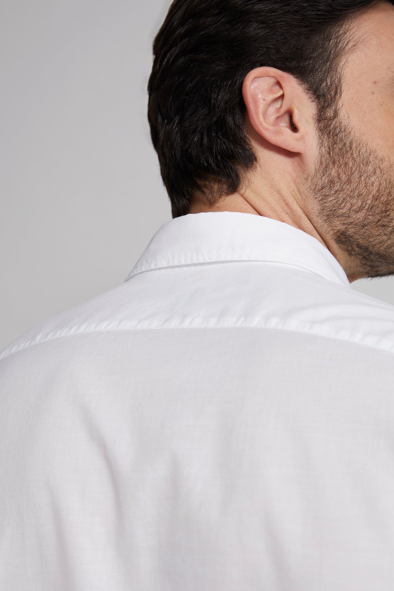 men's white designer voile shirt - detail of collar 