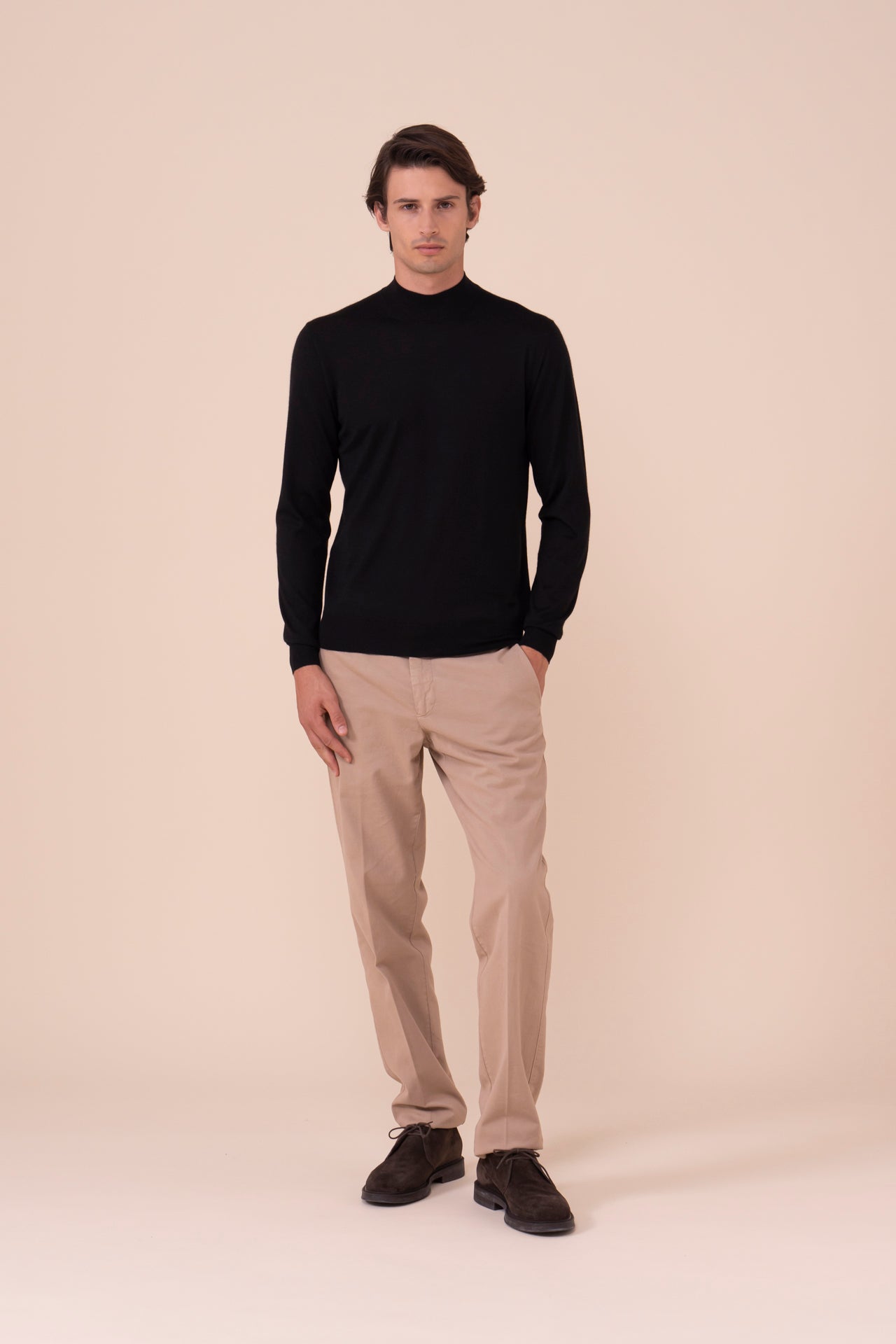 Derby Special maglia a mezzo collo in cashmere e seta nei colori iconici - BLACK