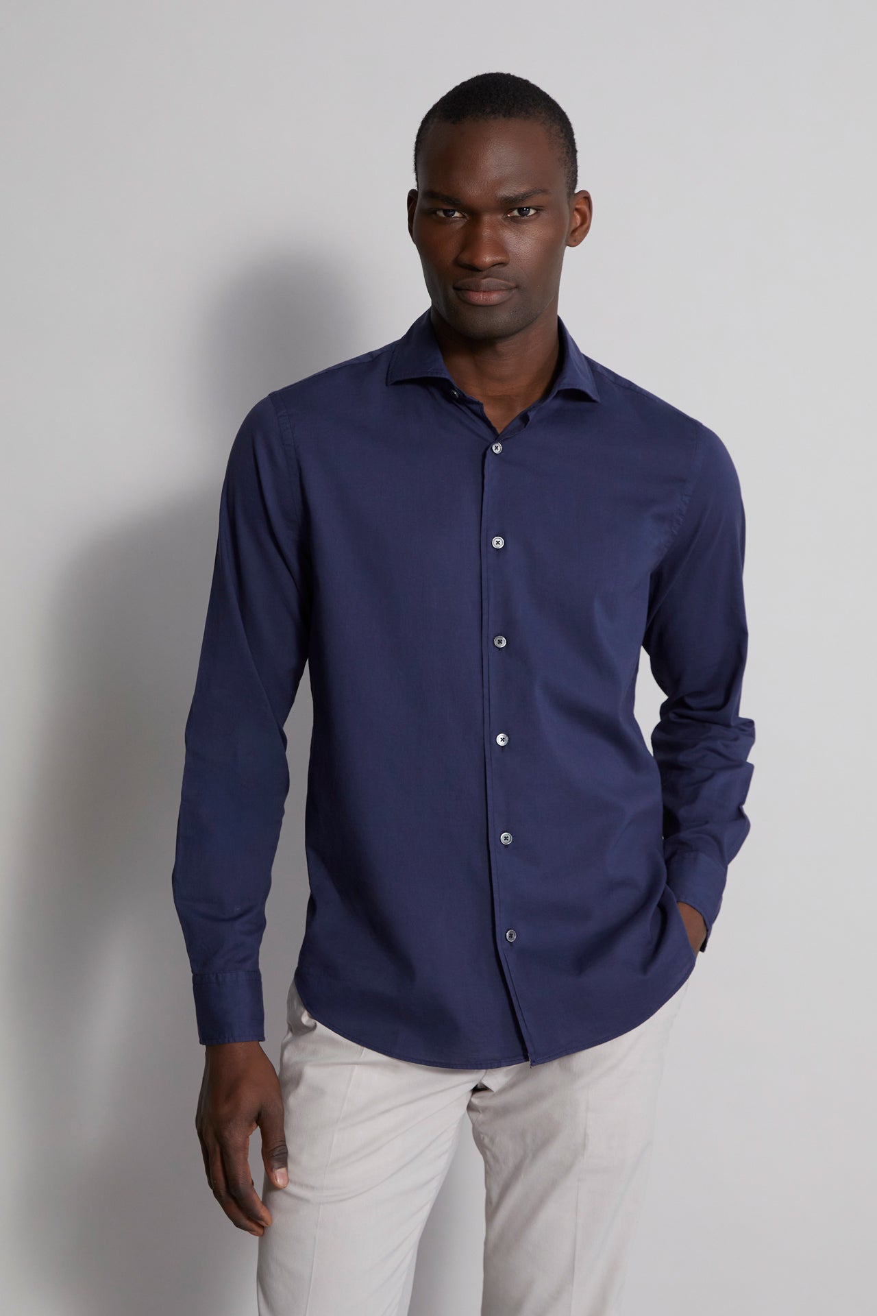 men's blue designer voile shirt