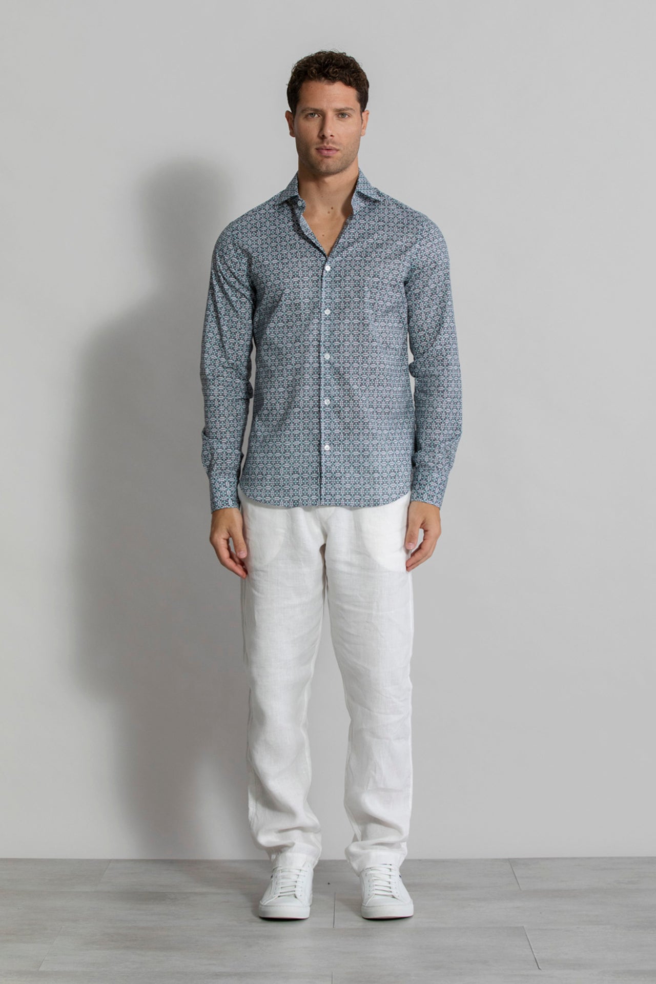 Sean stretch cotton voile printed shirt - naj pattern