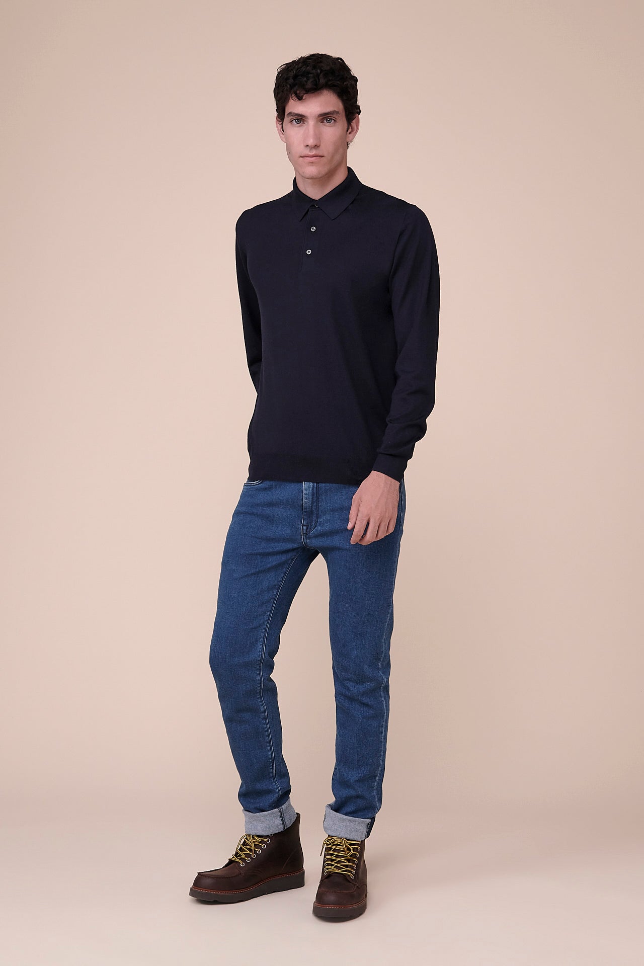 Sportman Superfine Wool Knit Polo in iconic colors - MIDNIGHTBLUE