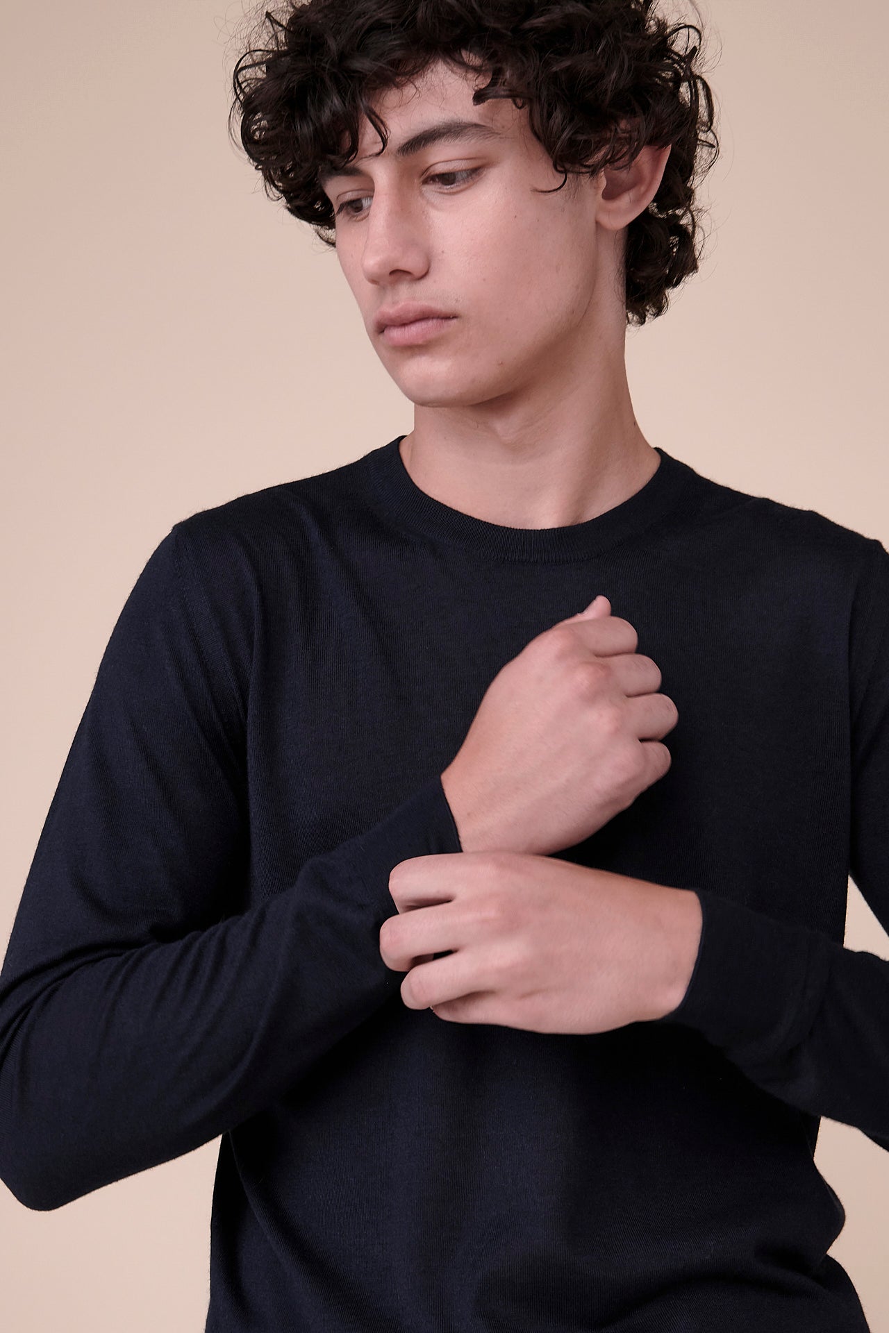 Argentina Cashmere Silk Crewneck in iconic colors - MIDNIGHTBLUE