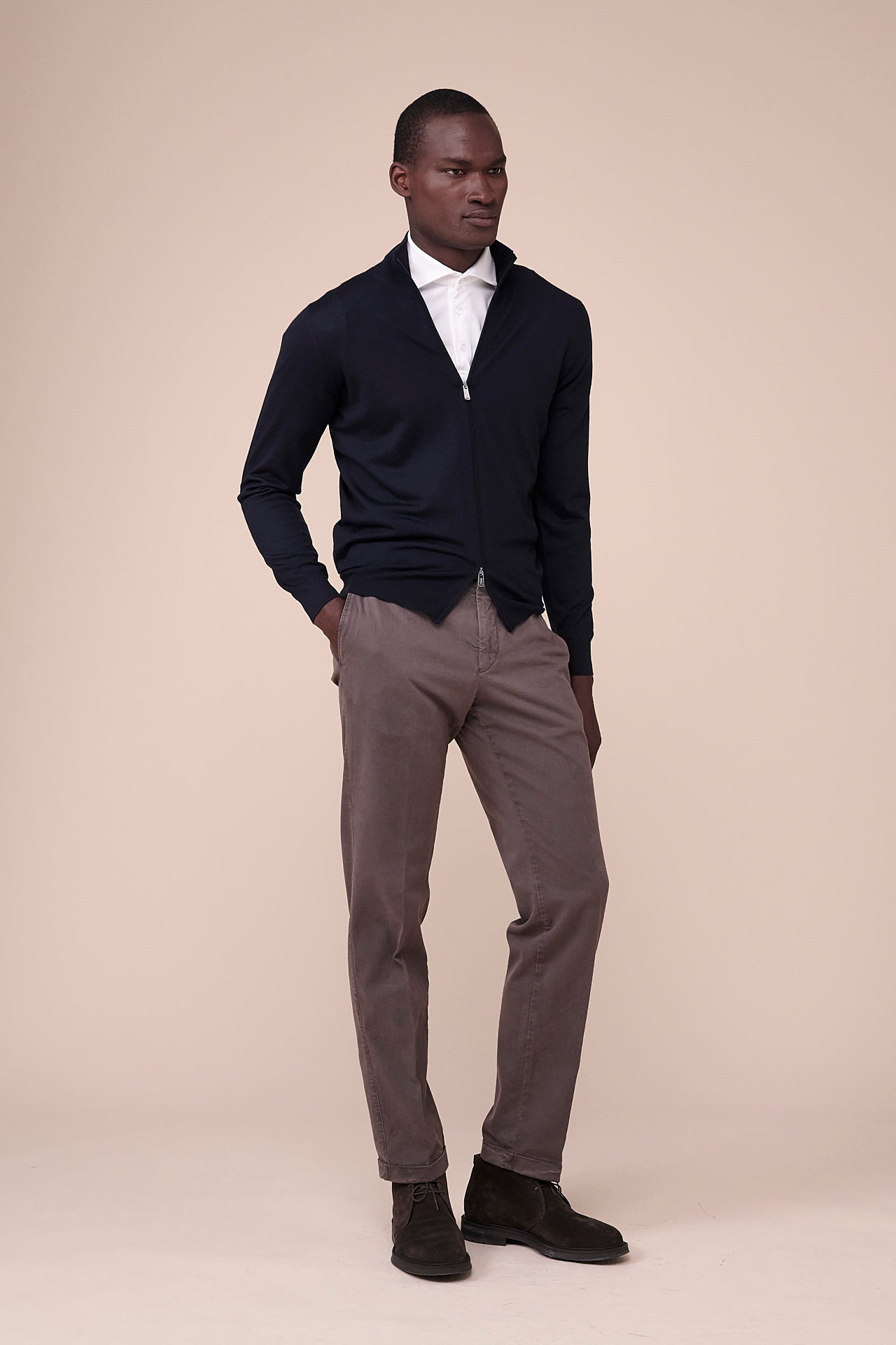 Favonio Superfine Wool Full-zip Sweater in iconic colors - MIDNIGHTBLUE