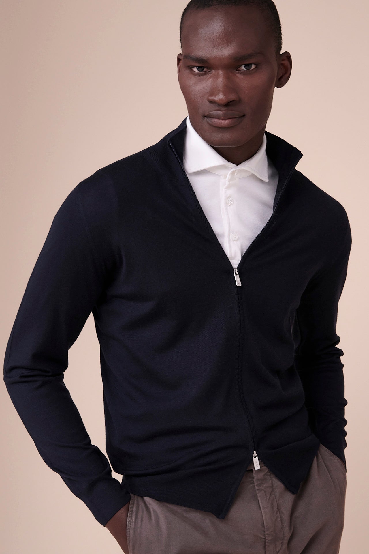 Favonio Superfine Wool Full-zip Sweater in iconic colors - MIDNIGHTBLUE