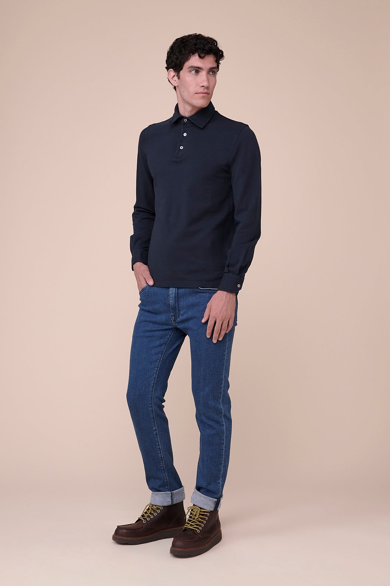 North polo a maniche lunghe in piquet di cotone nei colori iconici - BLUNOTTE
