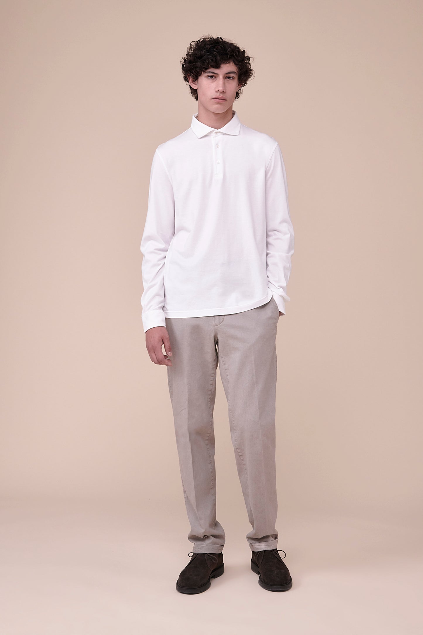 Zero Organic Cotton Long Sleeve Polo Shirt in iconic colors - WHITE