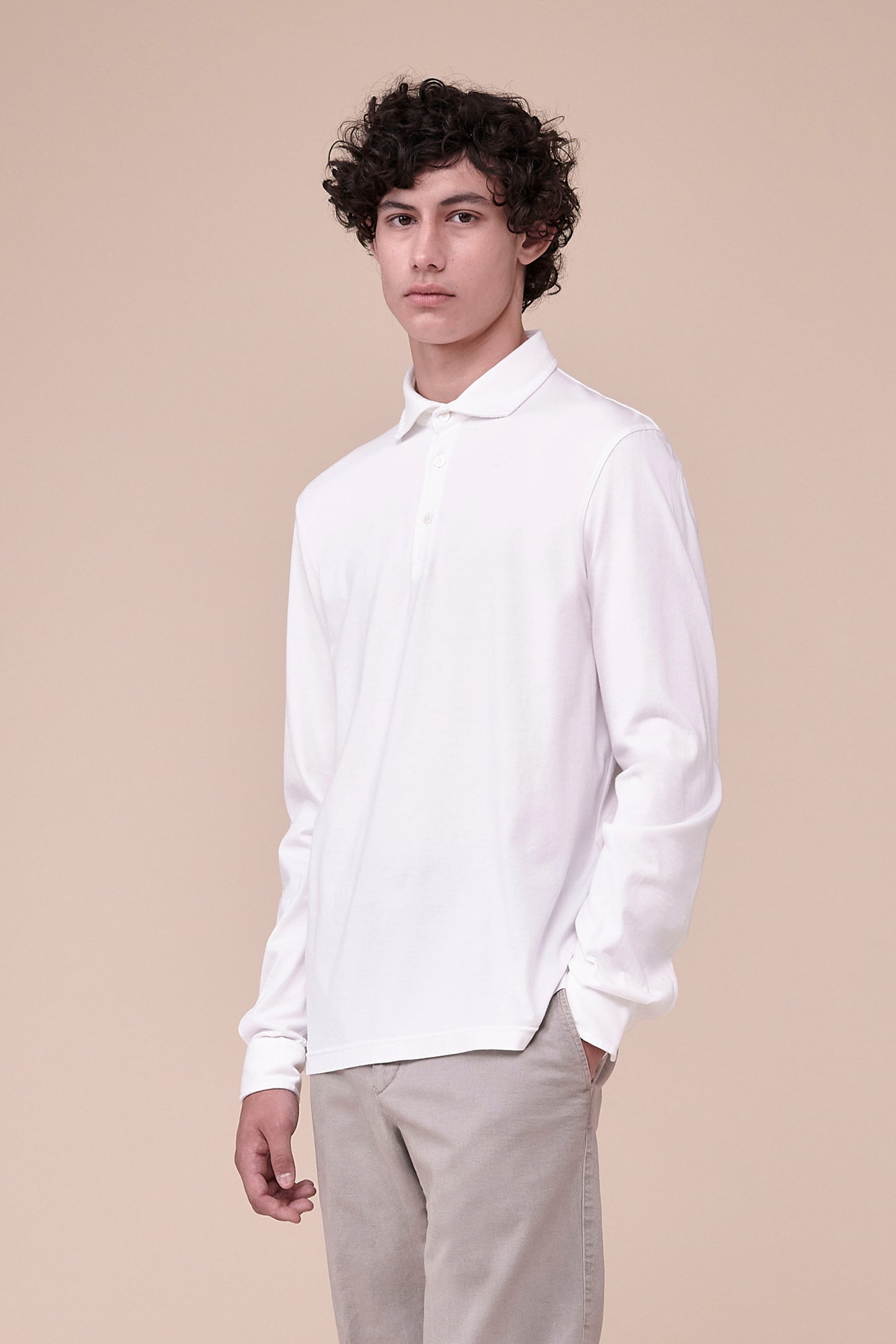 Zero Organic Cotton Long Sleeve Polo Shirt in iconic colors - WHITE