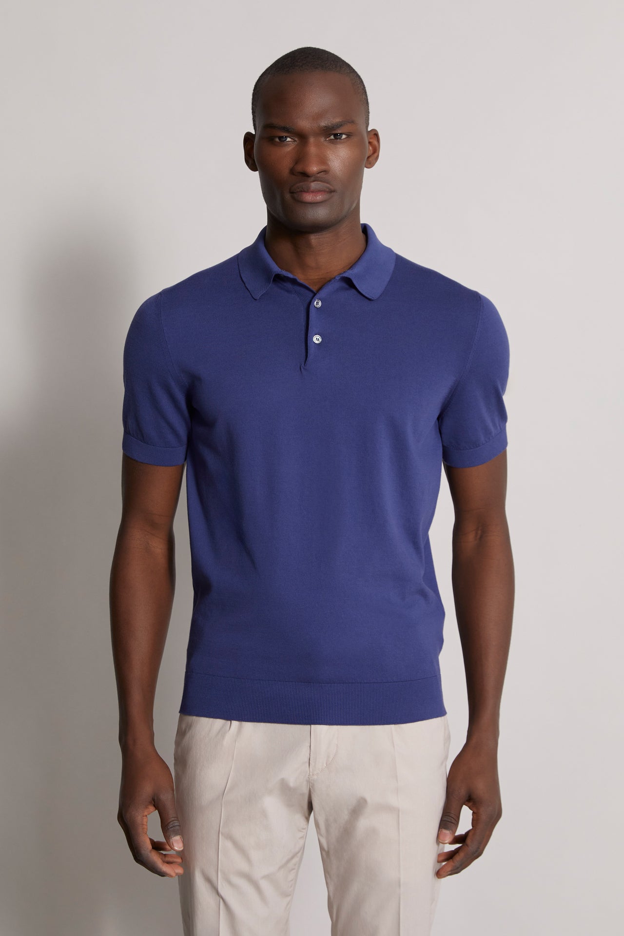 short sleeves organic cotton polo blue - front view