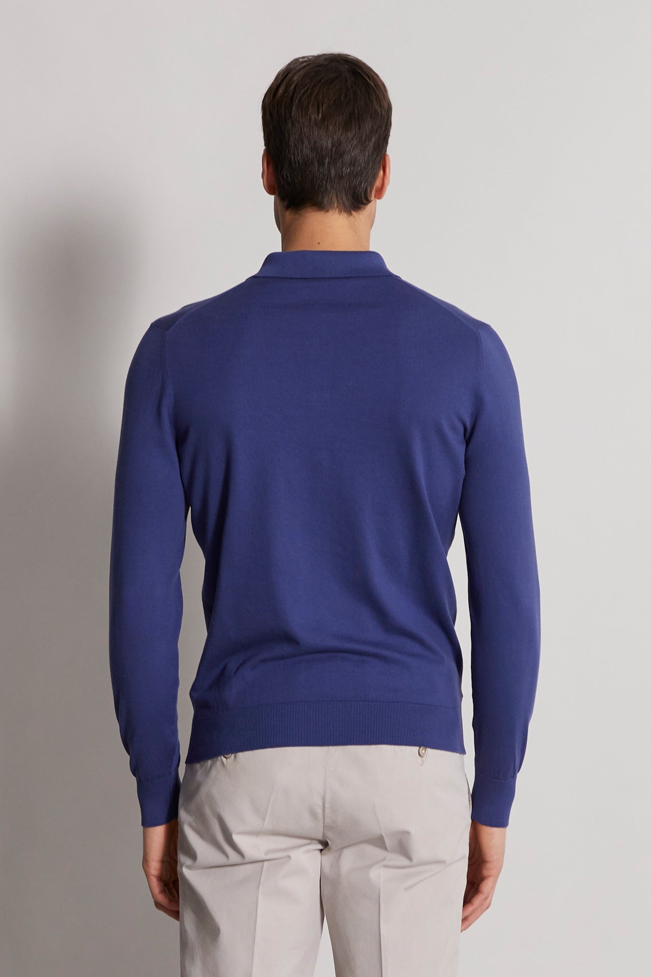 knitted organic cotton polo shirt blue - back view