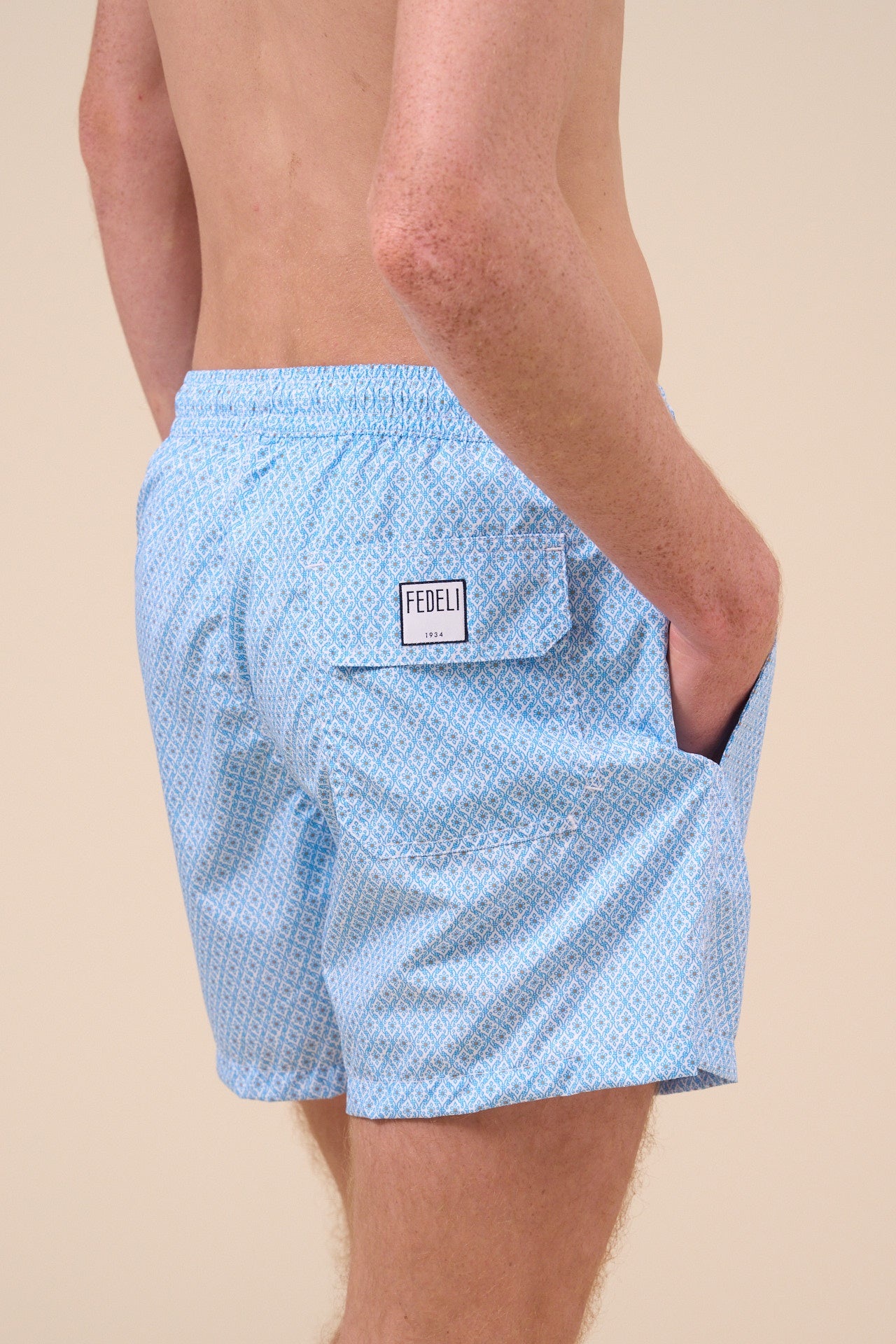 Madeira - The Sustainable Swim Trunk - Geometric Tile Pattern - CORNFLOWERBLUE