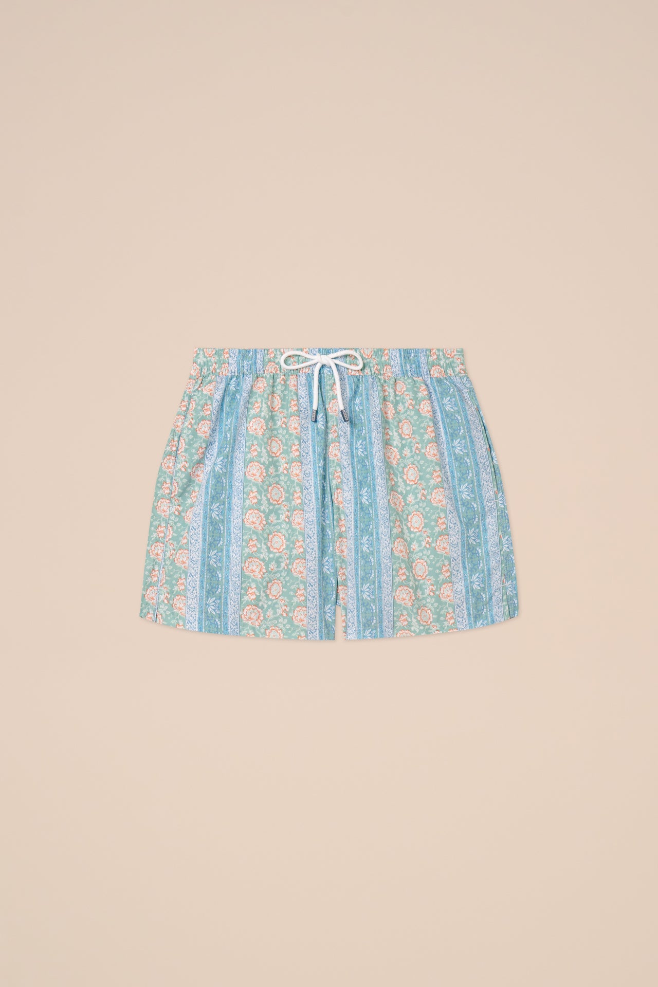 Madeira - The Sustainable Swim Trunk - Flowers And Stripes Pattern - GREEN