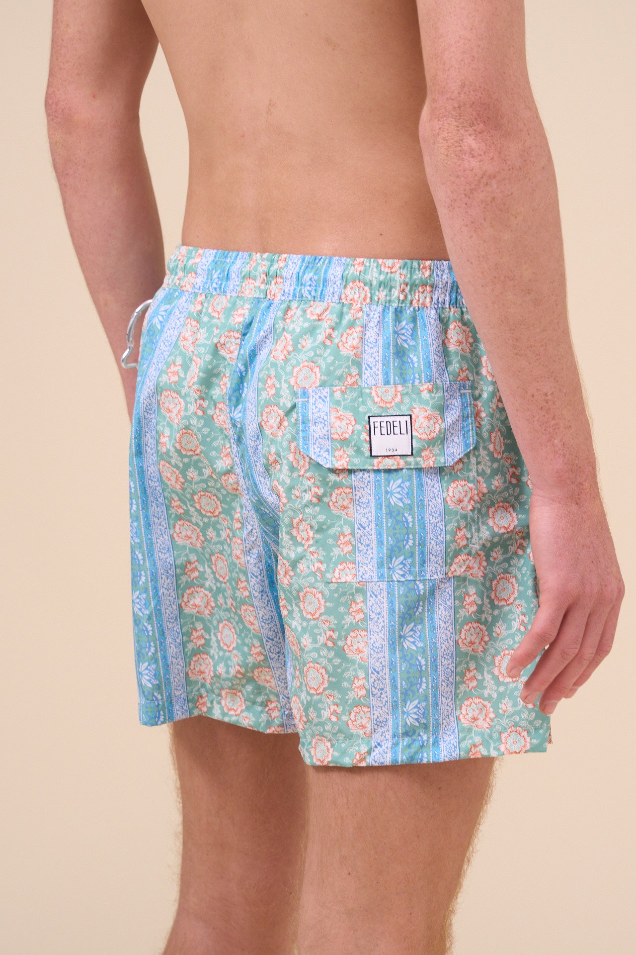 Madeira - The Sustainable Swim Trunk - Flowers And Stripes Pattern - GREEN