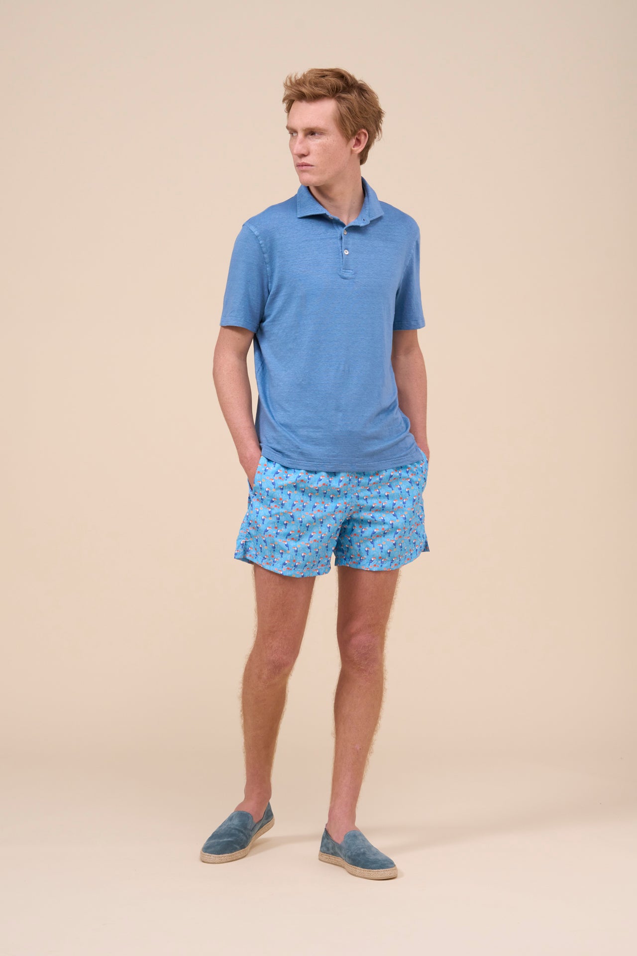 Madeira - The Sustainable Swim Trunk - Parrot Pattern - CORNFLOWERBLUE
