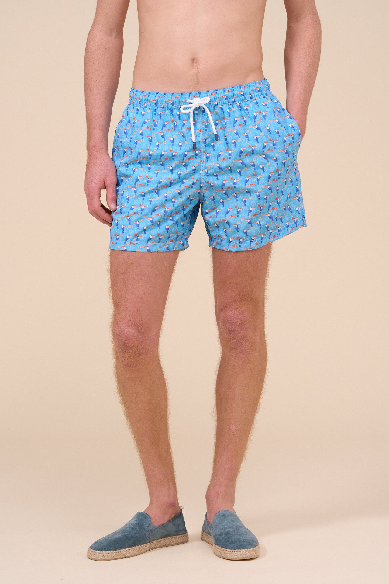 Madeira - The Sustainable Swim Trunk - Parrot Pattern - CORNFLOWERBLUE