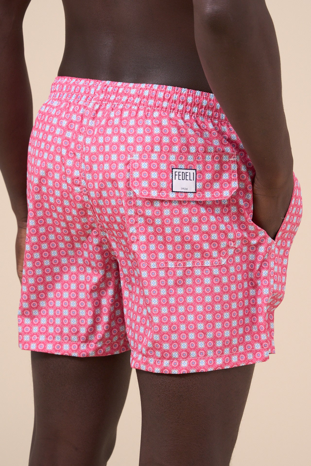 Madeira - The Sustainable Swim Trunk - Flowers and Geometric Shapes Pattern - MEDIUMBLUE