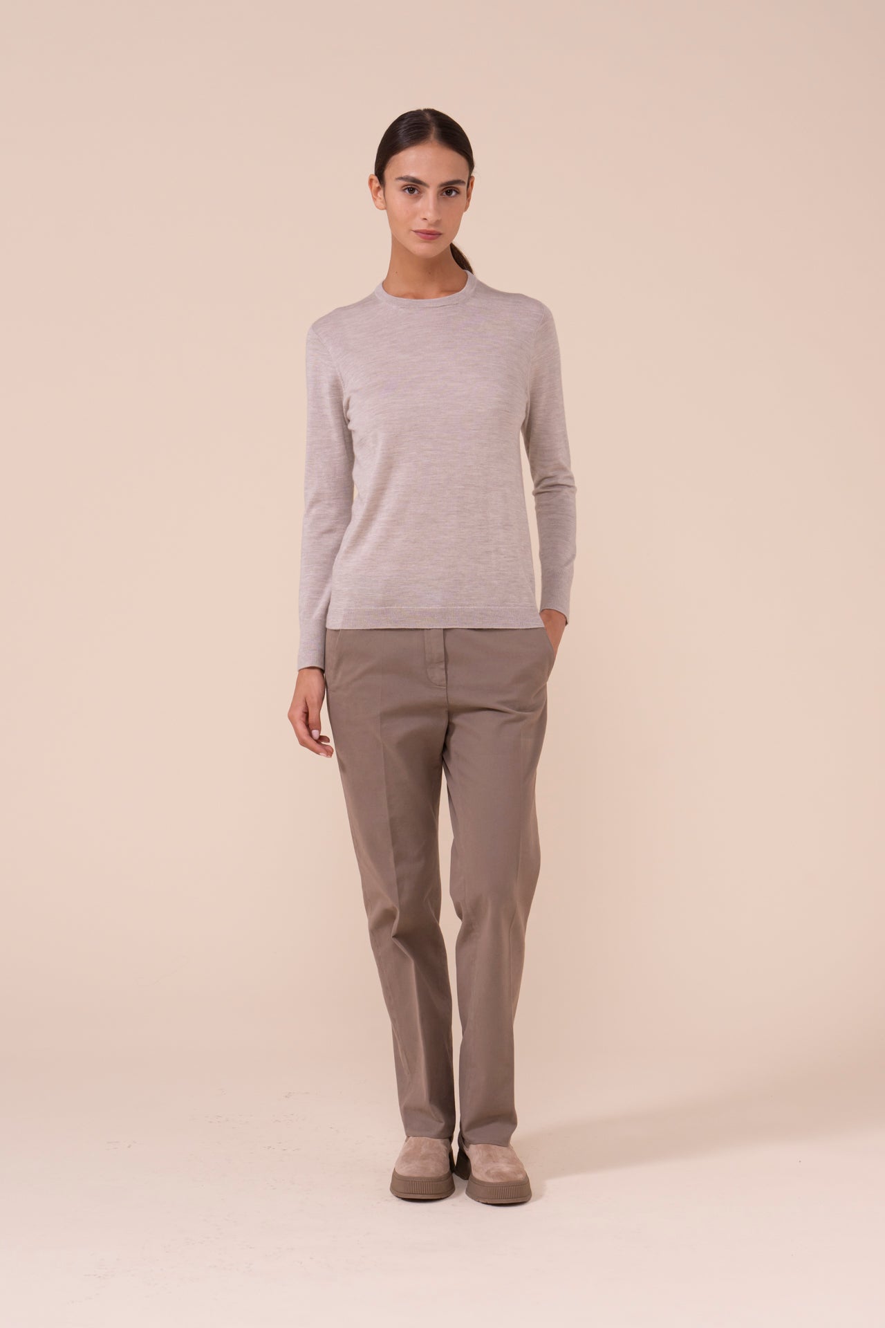 Argentina Pearly girocollo in cashmere seta - ALMOND