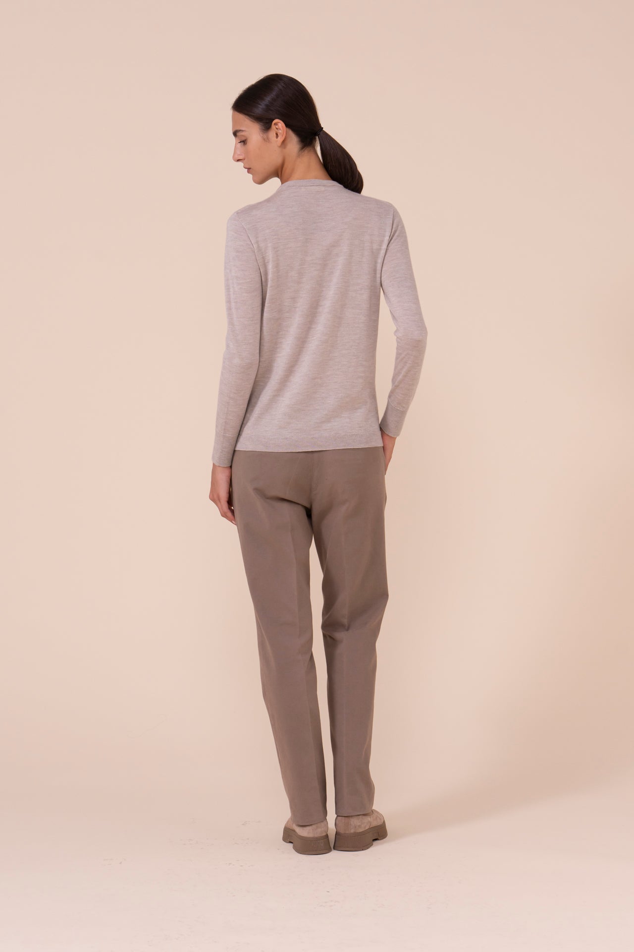 Argentina Pearly girocollo in cashmere seta - ALMOND