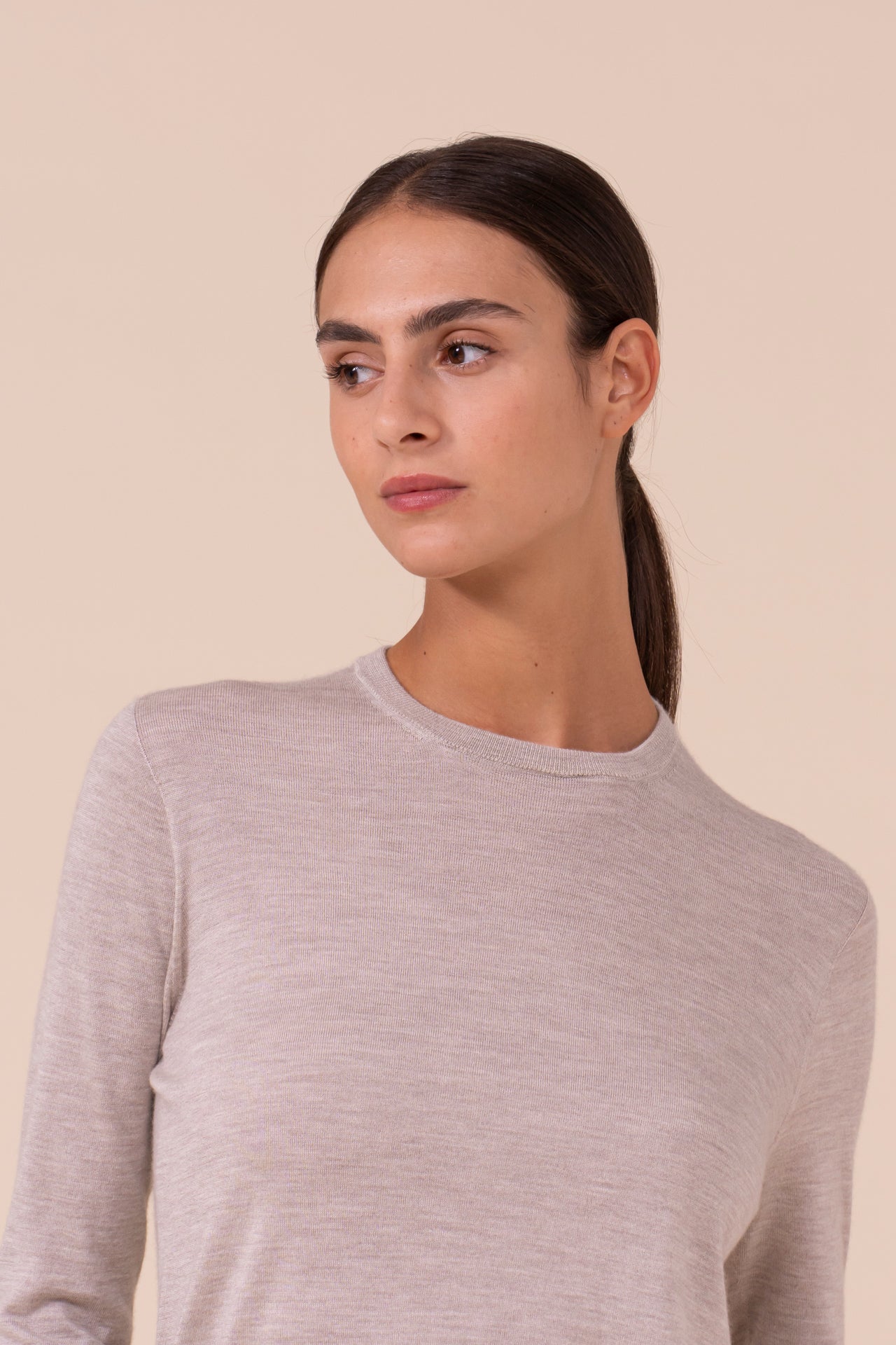 Argentina Pearly girocollo in cashmere seta - ALMOND