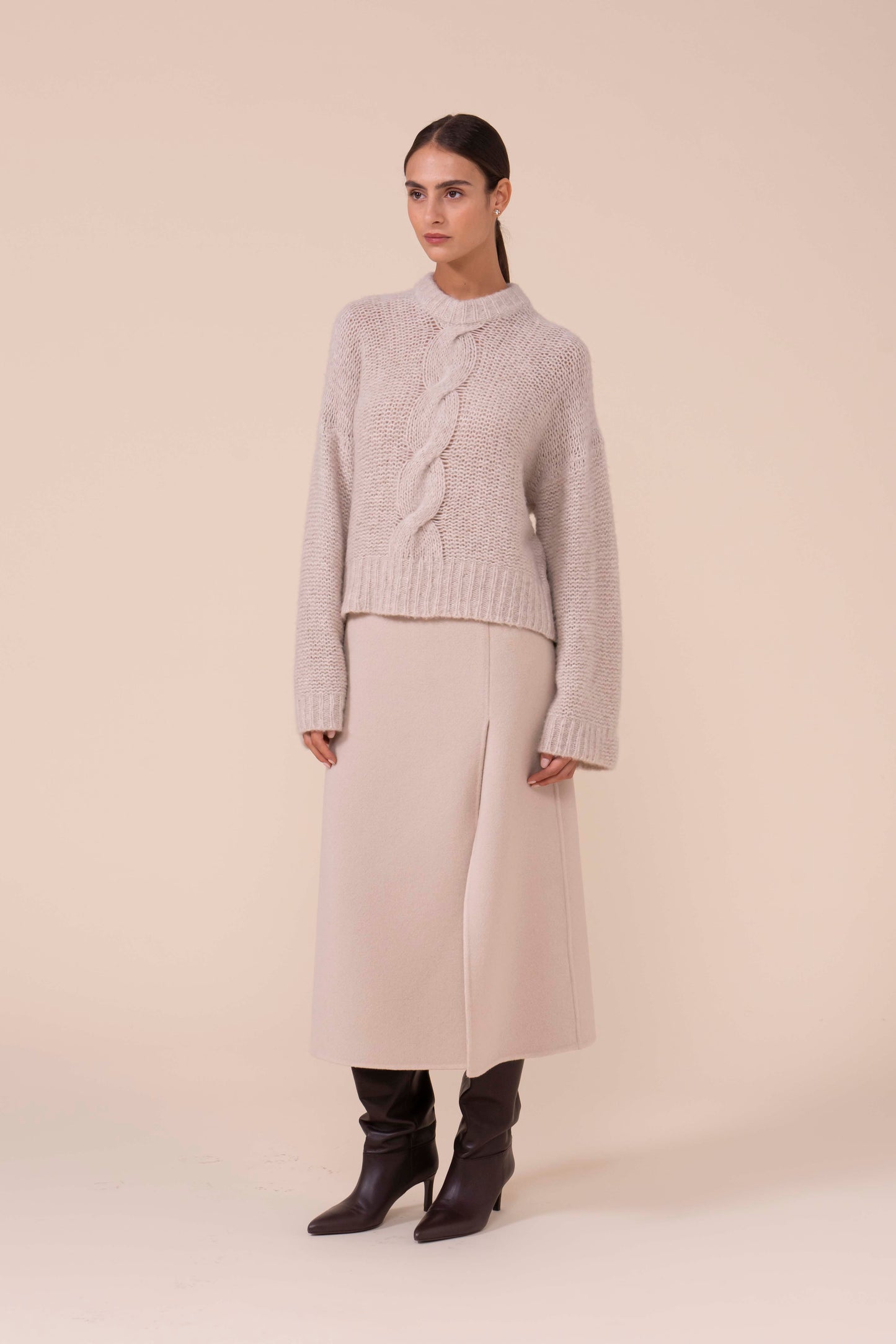 Diaspro Foam Wool and Silk Crewneck - DESERT