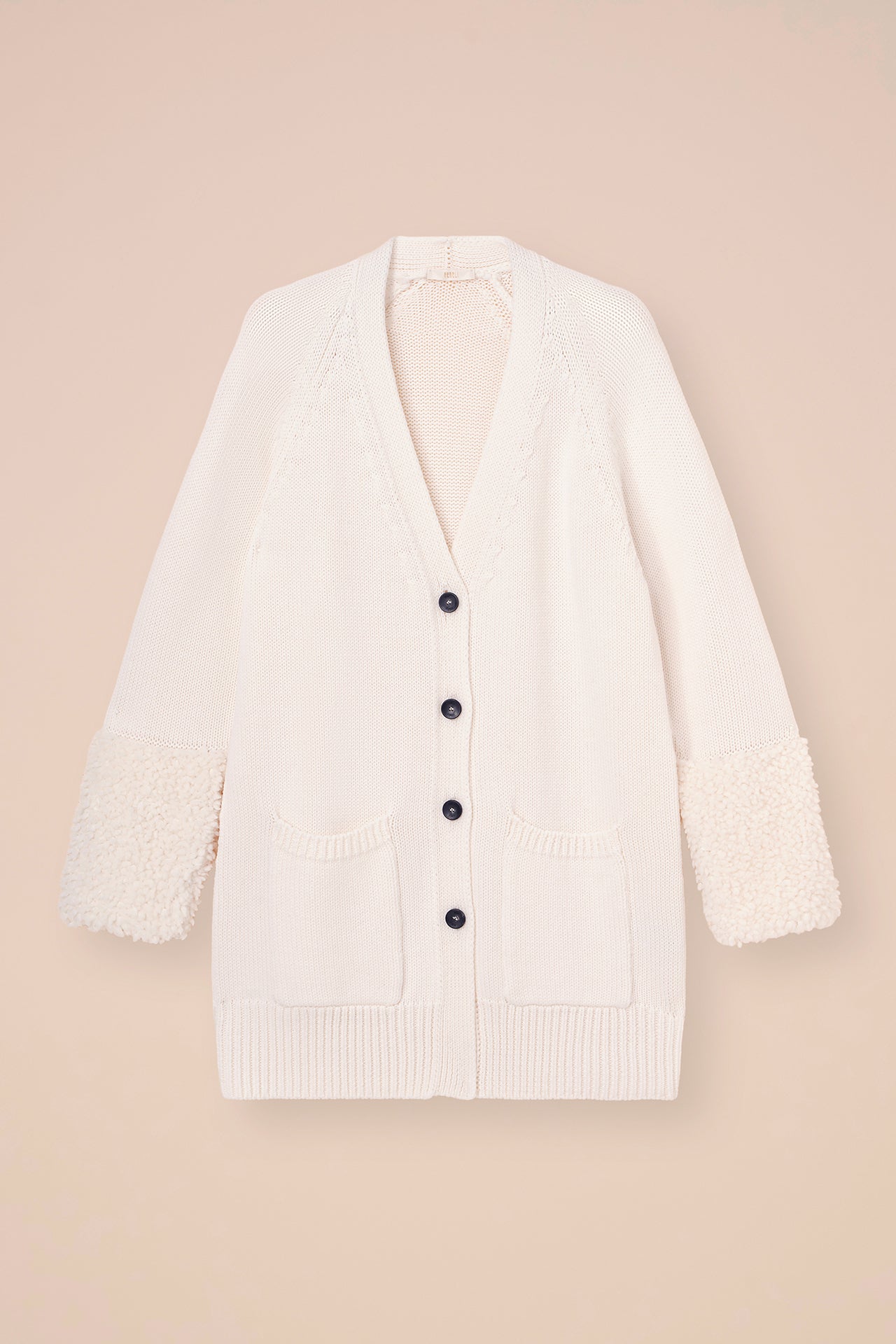 Adularia cardigan in lana Merino Hairy con polsini in alpaca - DARKCHOCOLATE