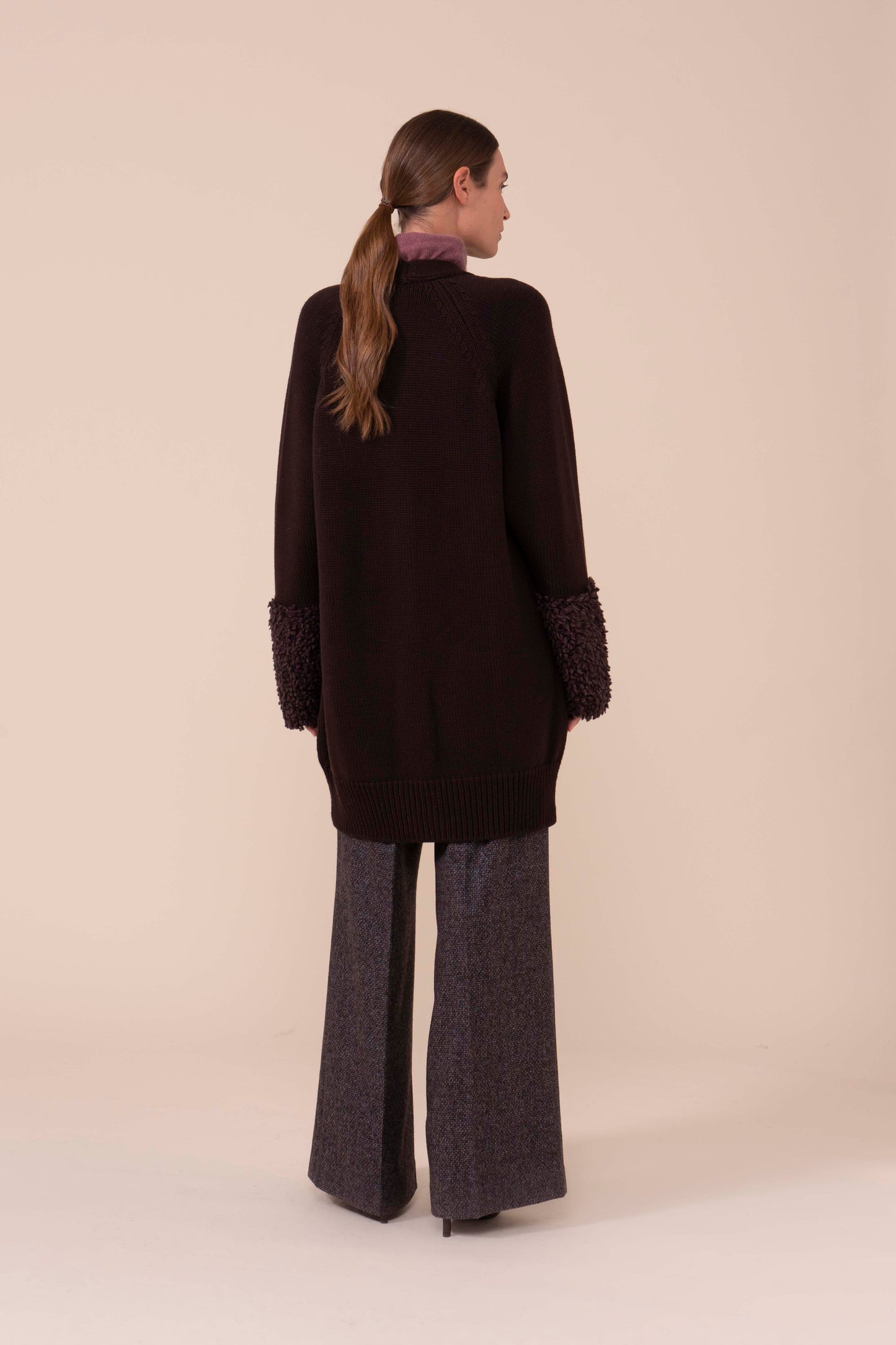 Adularia Hairy Merino Wool Buttoned Cardigan - DARKCHOCOLATE