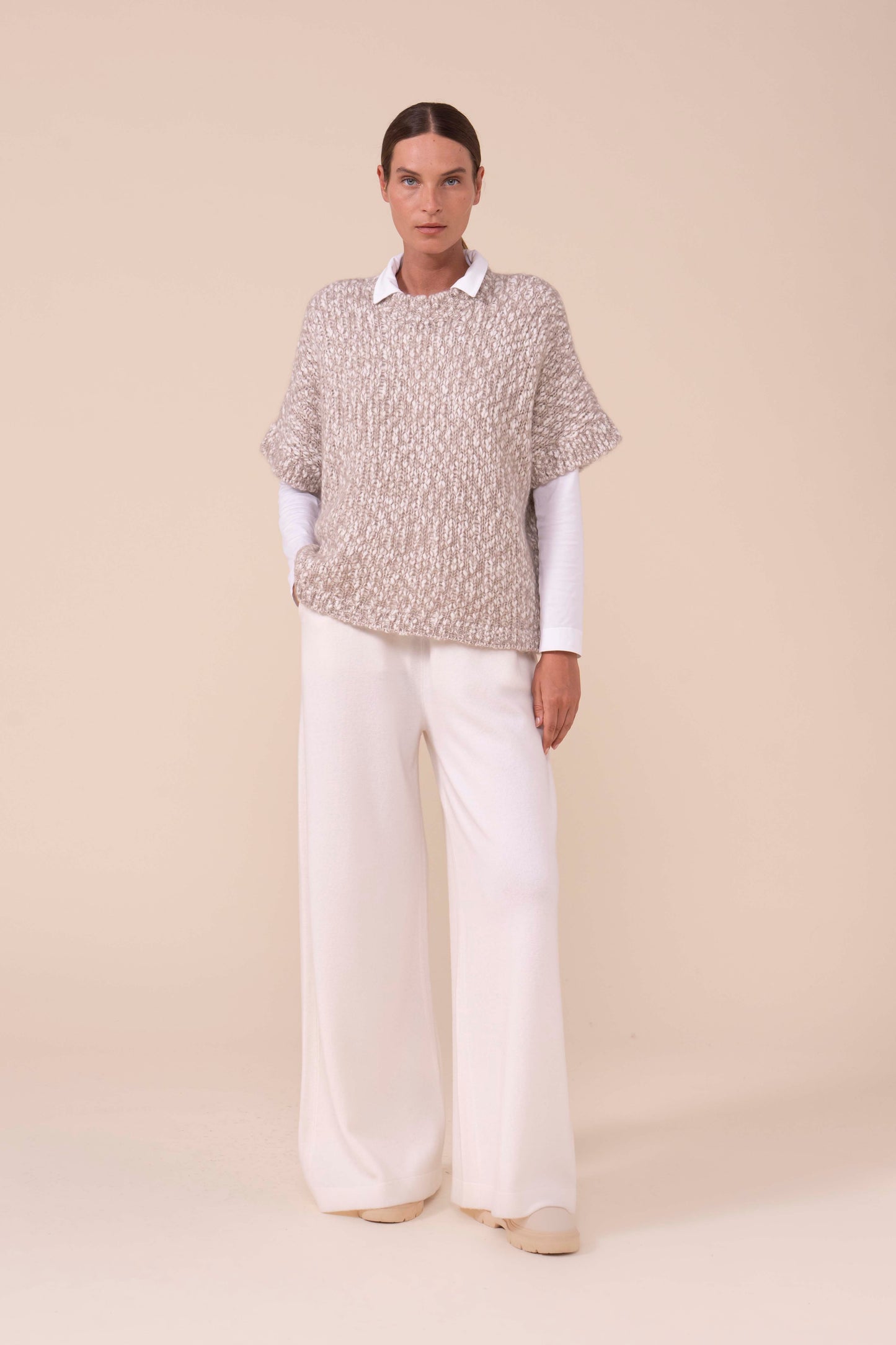 Salgemma Bubbly gilet boxy in lana e mohair-seta - DESERT