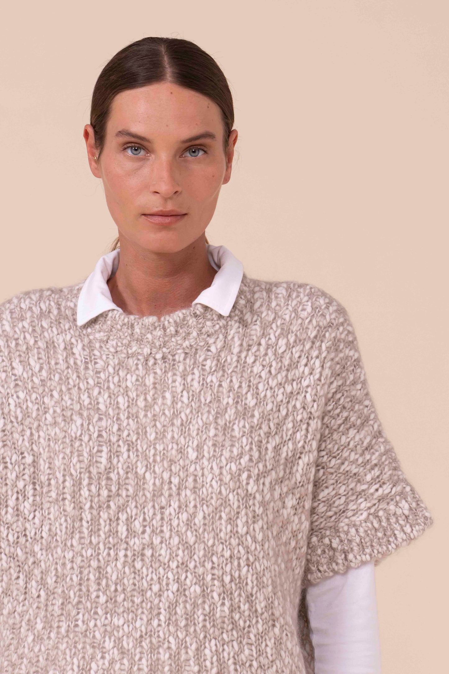 Salgemma Bubbly gilet boxy in lana e mohair-seta - DESERT