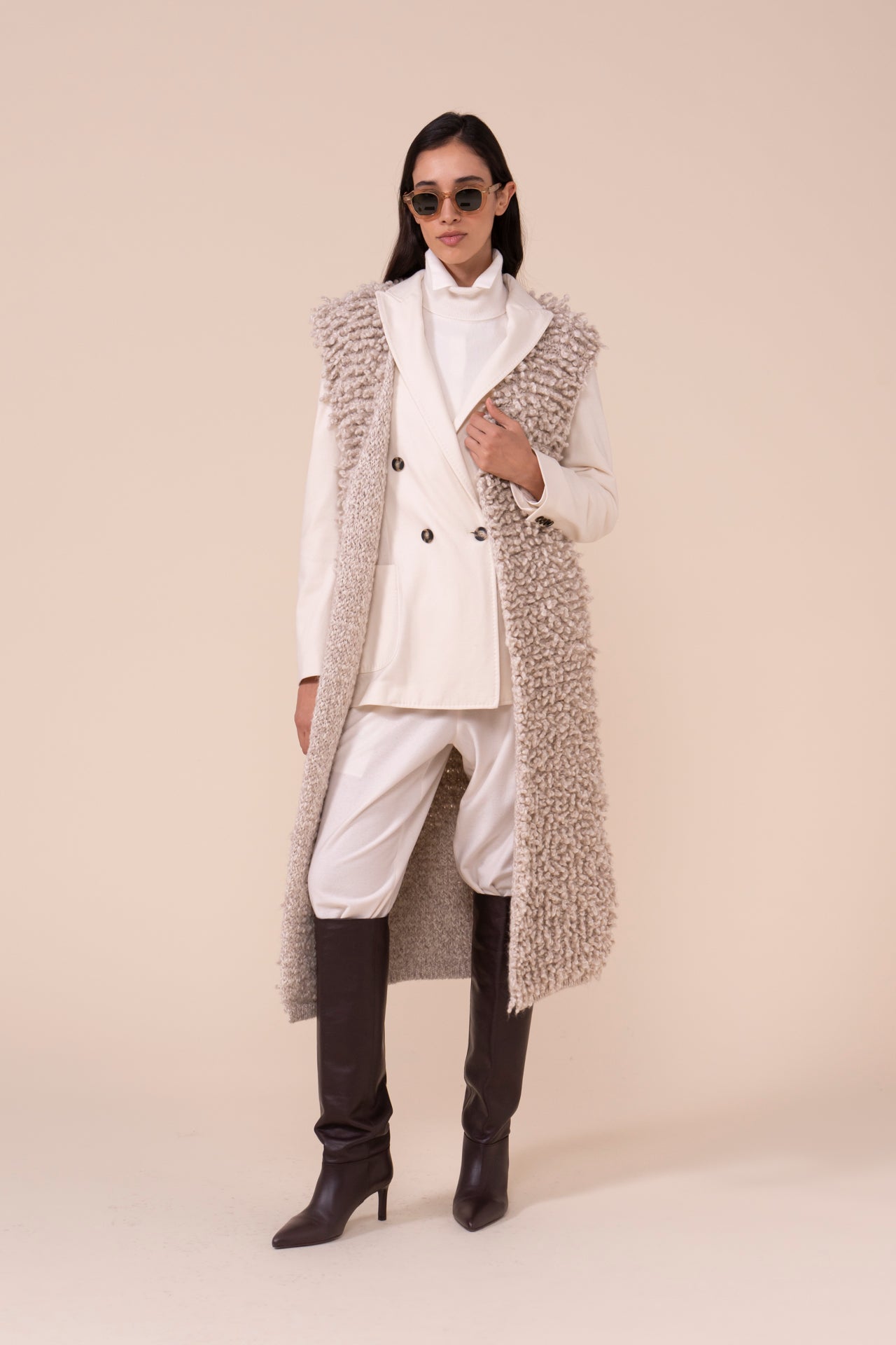 Corallo Mammut gilet oversize in lana e alpaca - CREAM