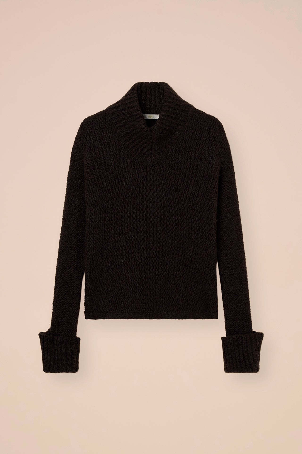 Calcite Foam maglia con scollo a V in lana e seta - DARKCHOCOLATE