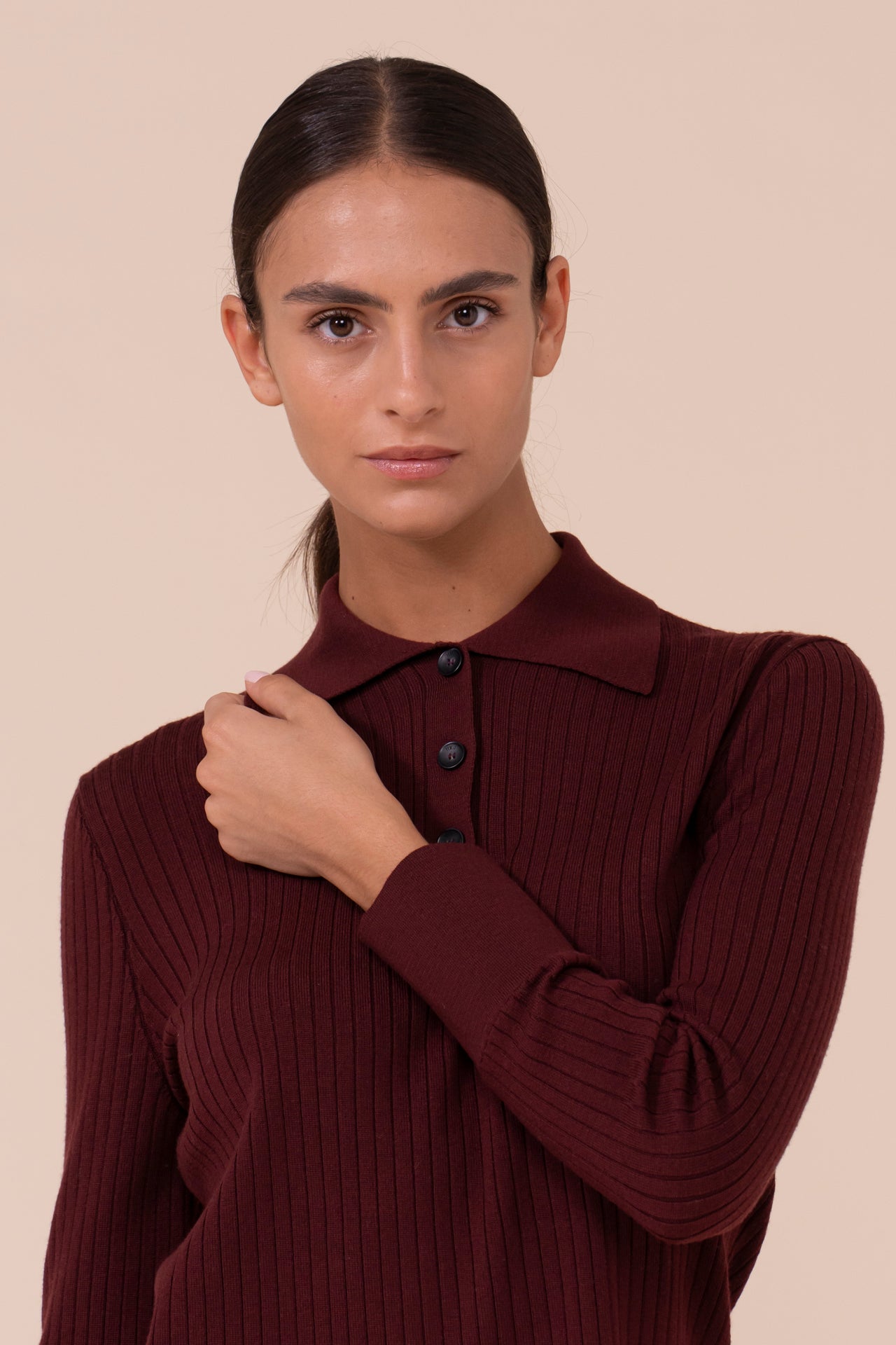 Galena polo in lana Merino superfine - MERLOT