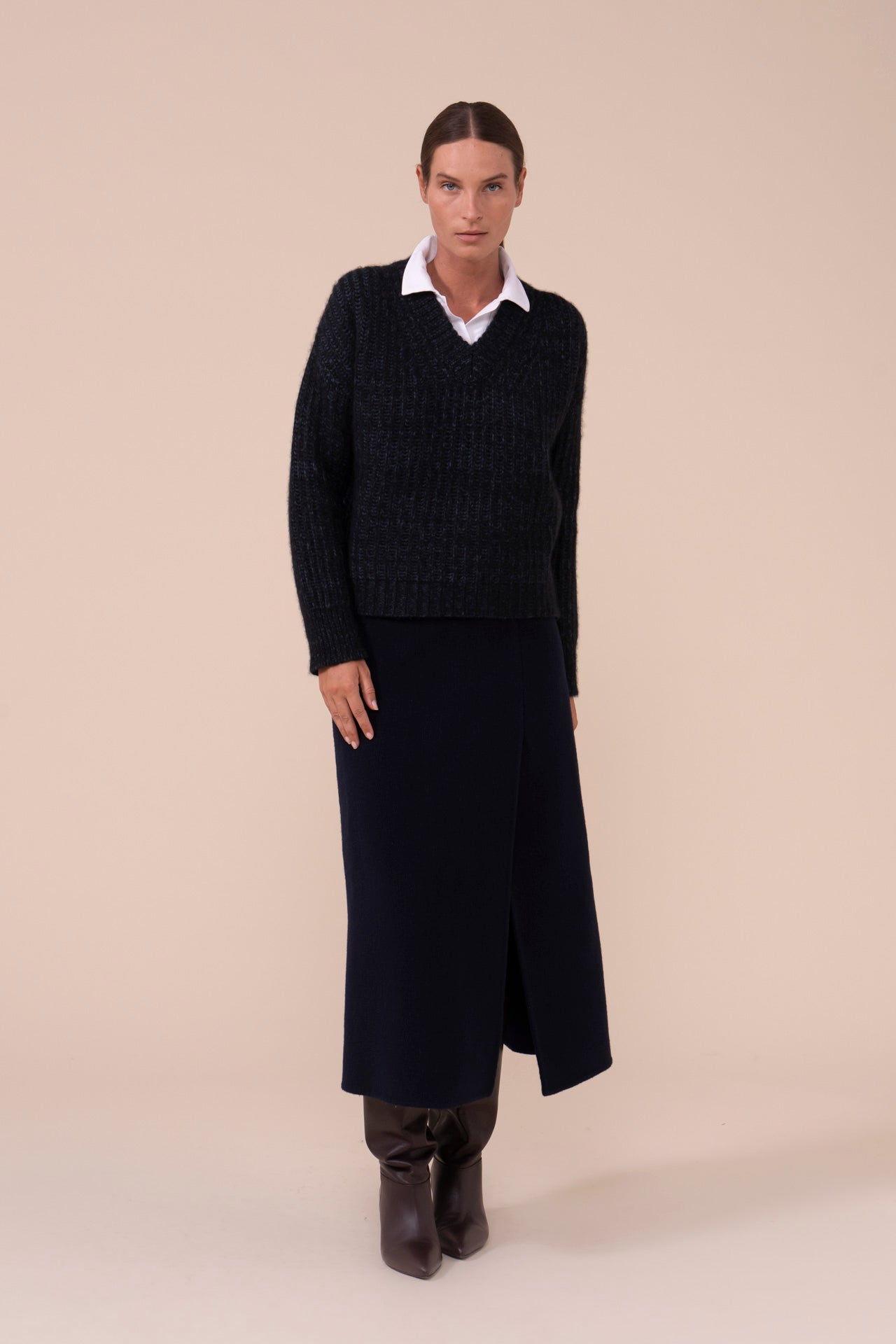 Diorite Plume Chine maglia con scollo a V in cashmere e seta - STORM