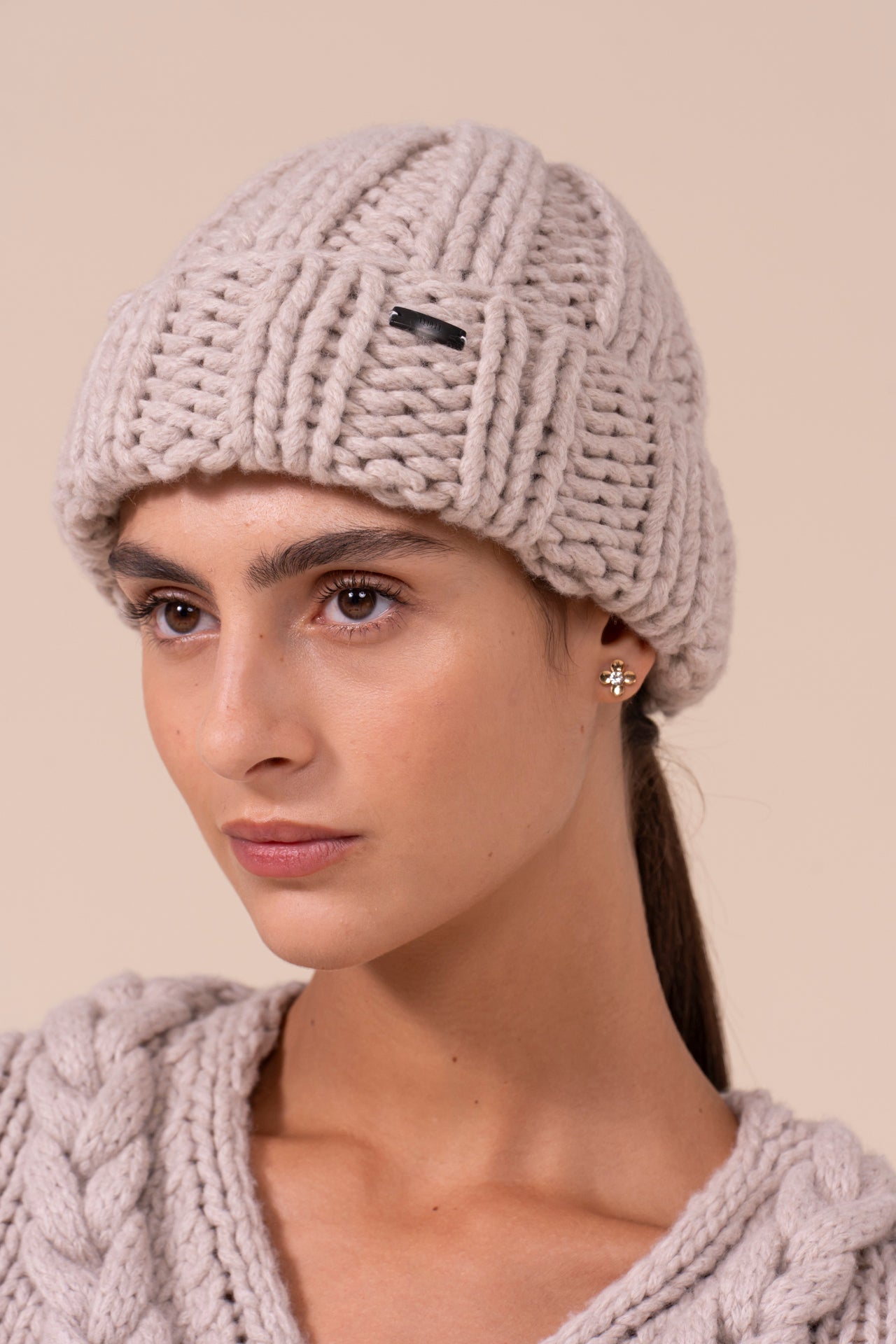 Calcedonio Biggie Wool and Cashmere Handmade Beanie - DESERT