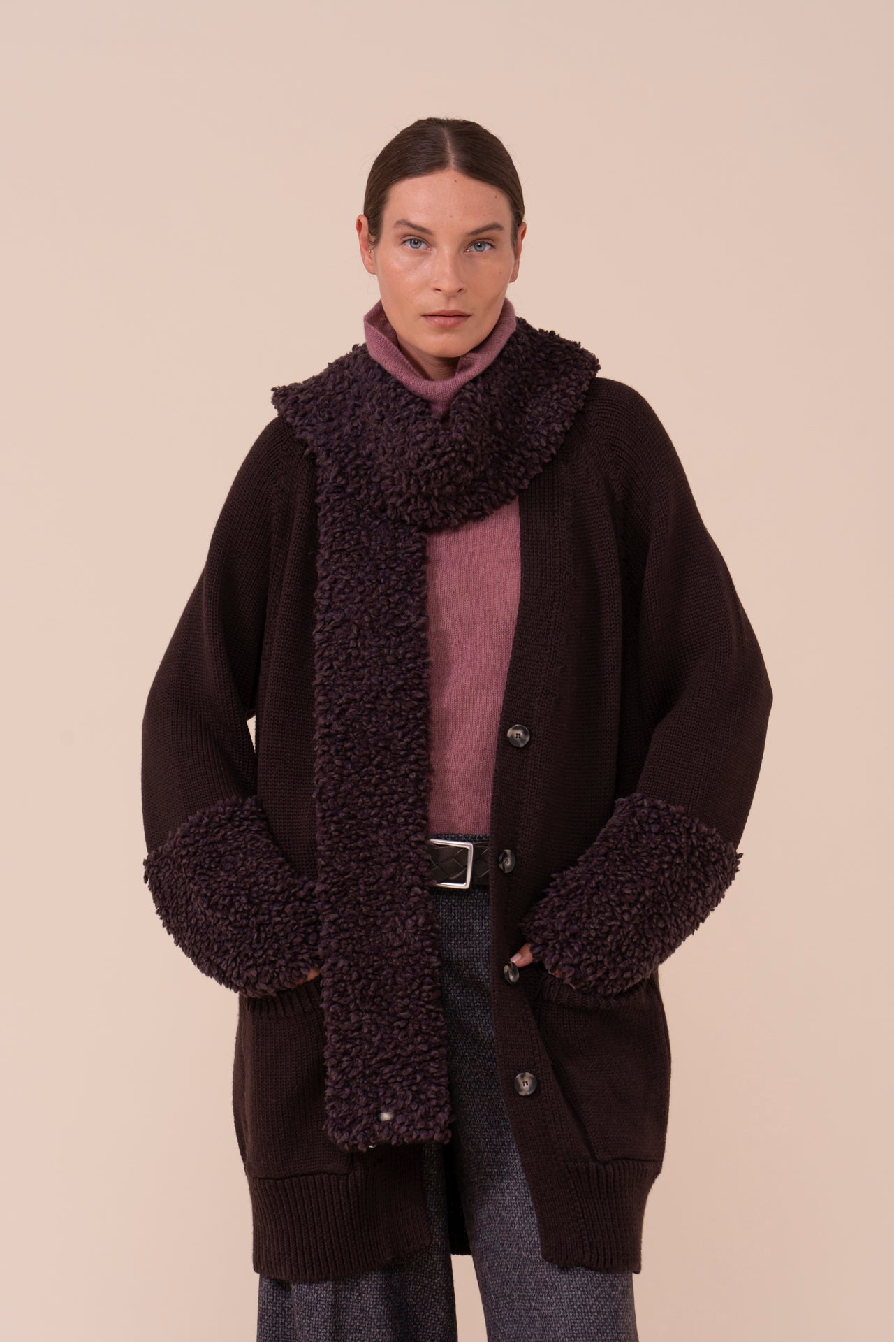 Corindone sciarpa in lana Merino Hairy effetto pelliccia - DARKCHOCOLATE