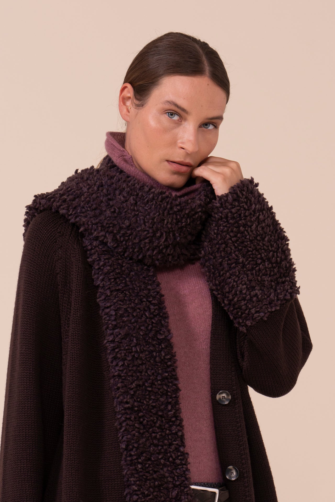 Corindone sciarpa in lana Merino Hairy effetto pelliccia - DARKCHOCOLATE