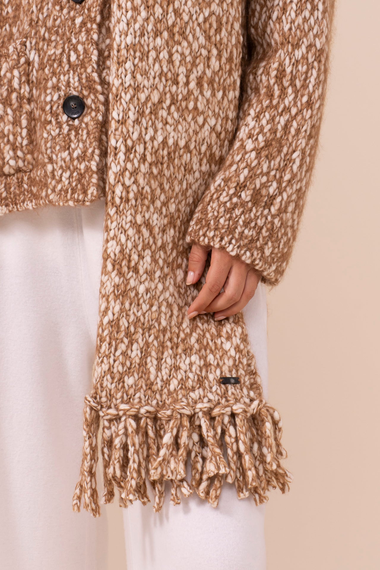 Barite Bubbly maxi sciarpa in lana e mohair-seta con frange - MUSTARD