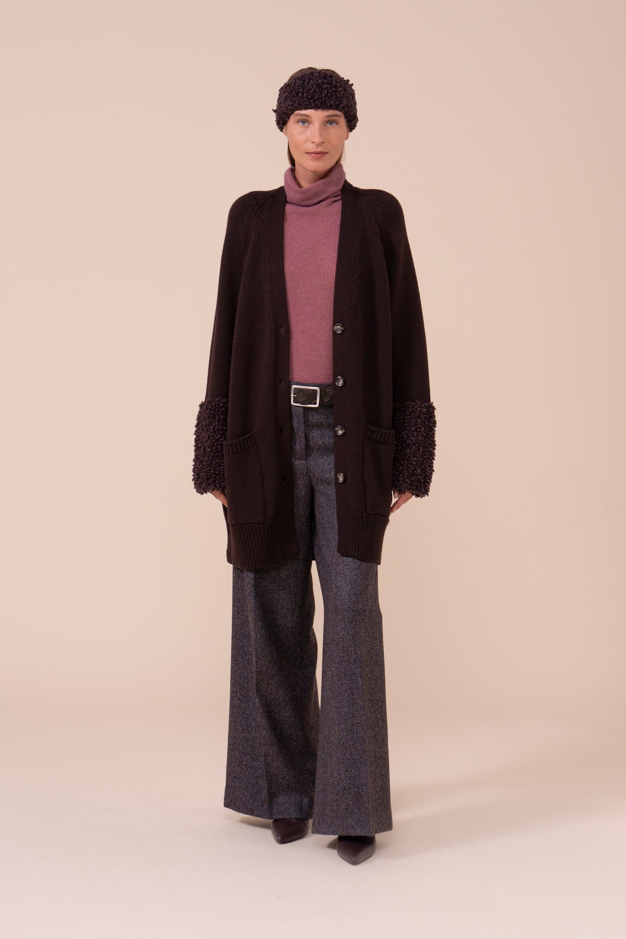 Minerale Hairy Merino Wool Headband - DARKCHOCOLATE