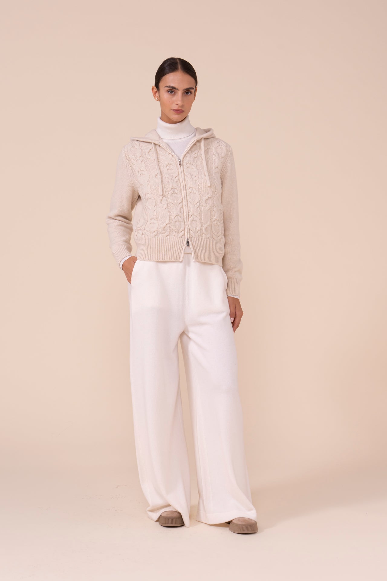 Makalù felpa in cashmere con cappuccio - CREAM/CREAM