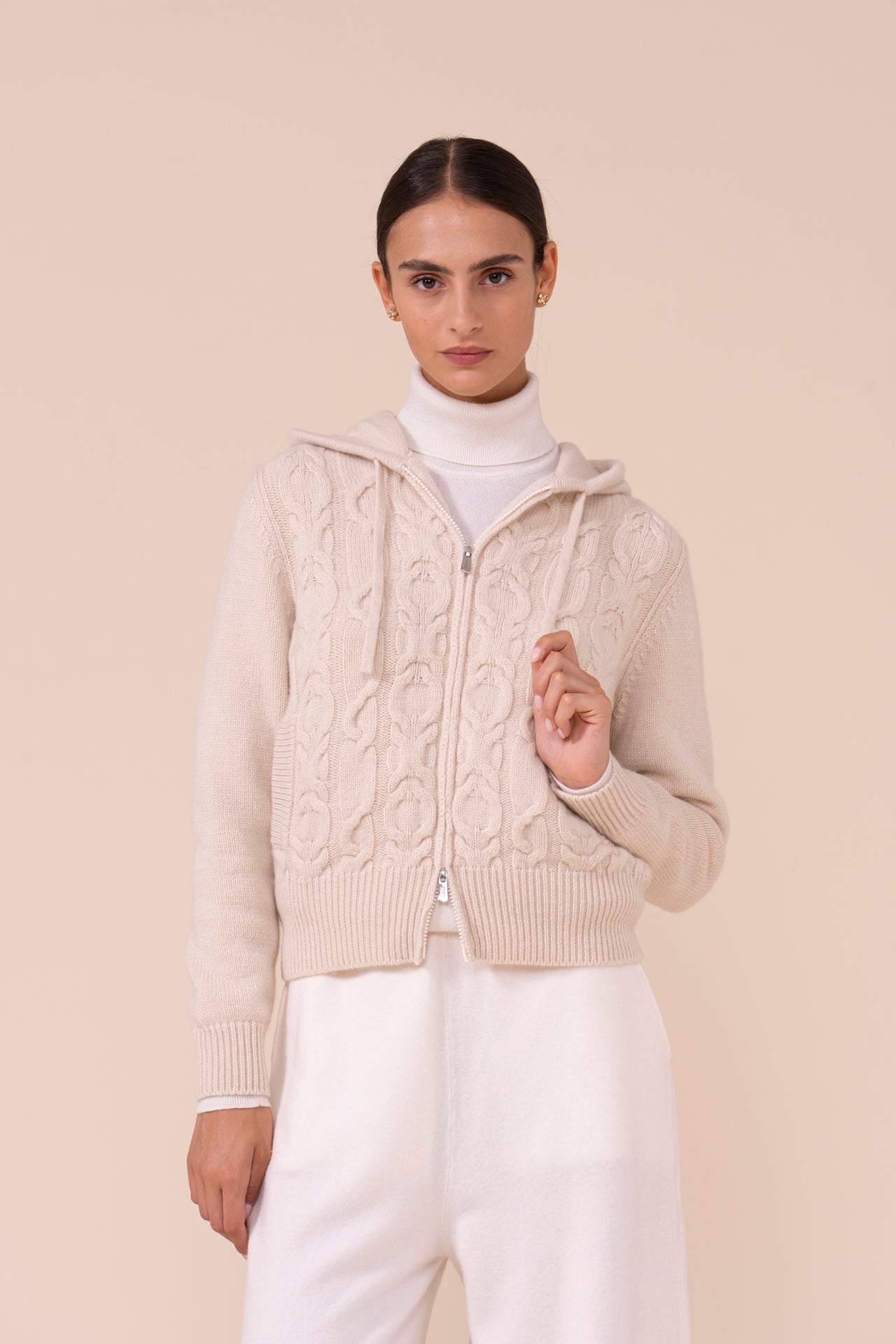 Makalù felpa in cashmere con cappuccio - CREAM/CREAM