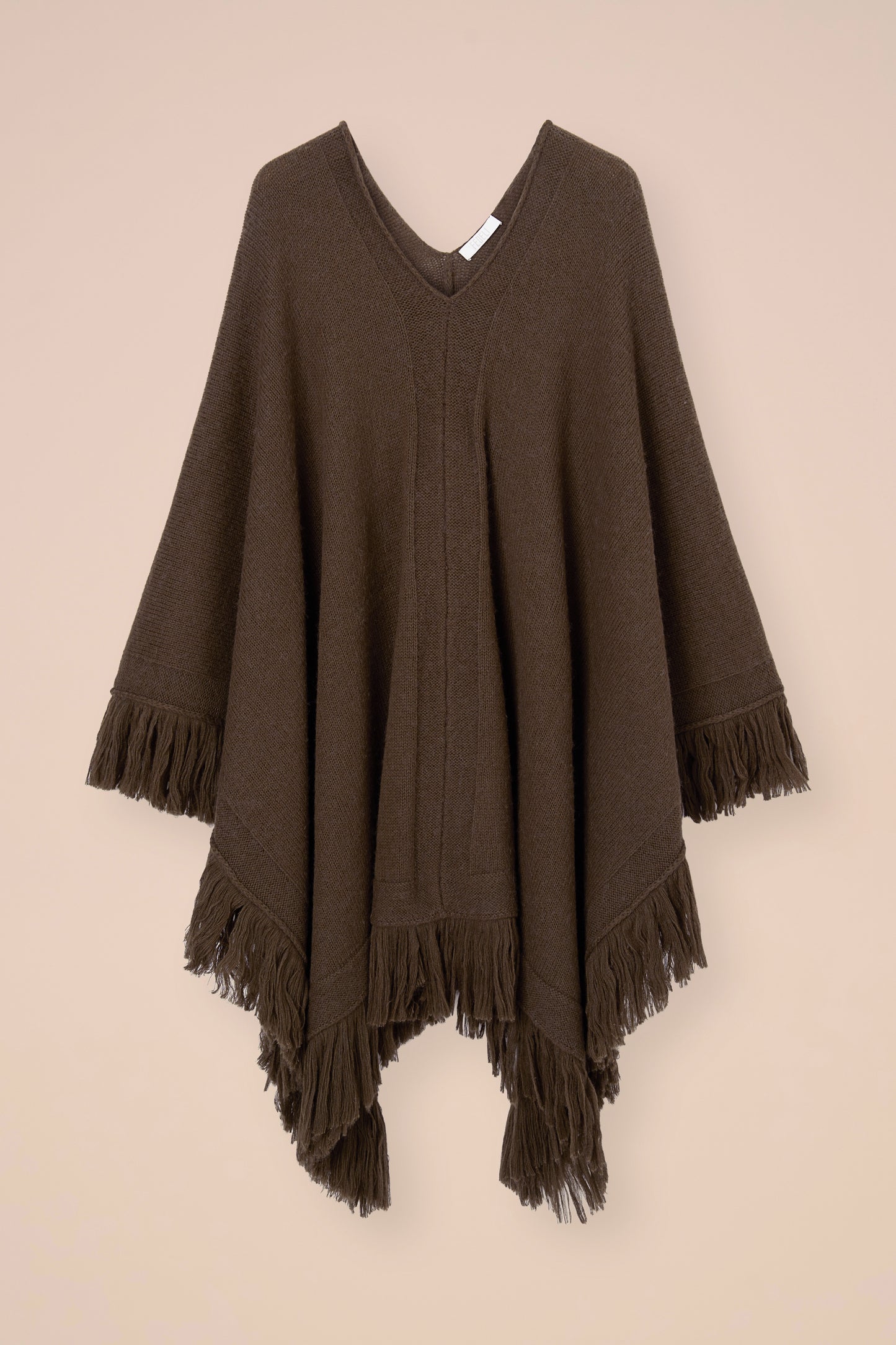 Tia mantella in alpaca e cotone con frange - DARKOLIVEGREEN