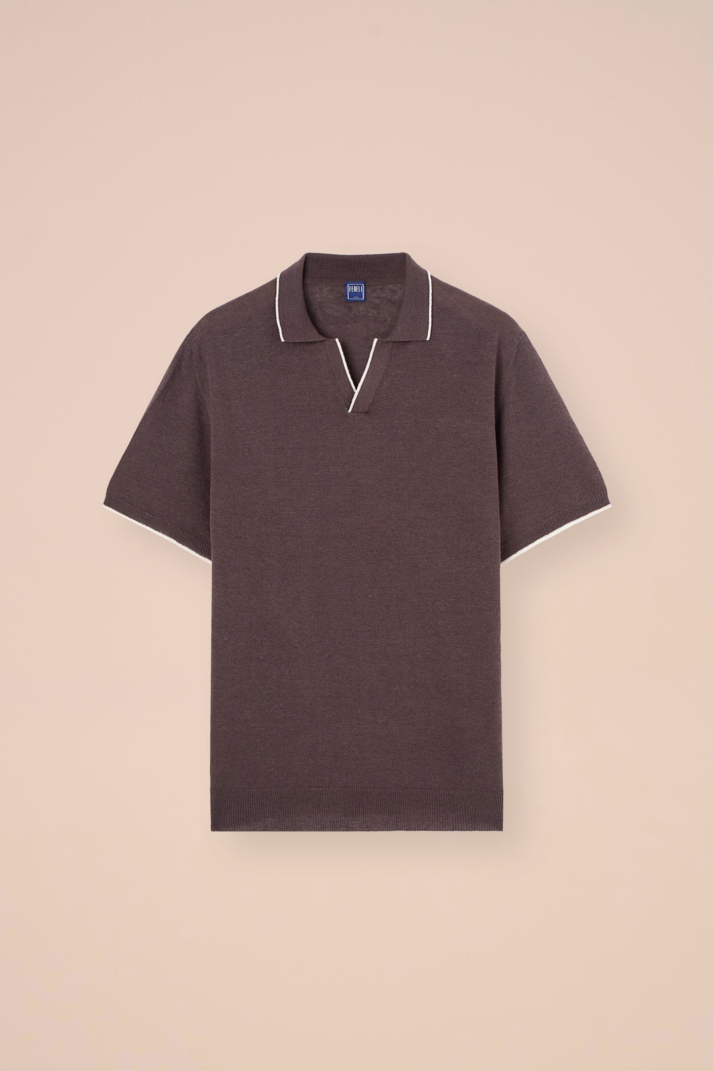 Delta Cotton and Linen V-Neck Knit Polo - DENIM