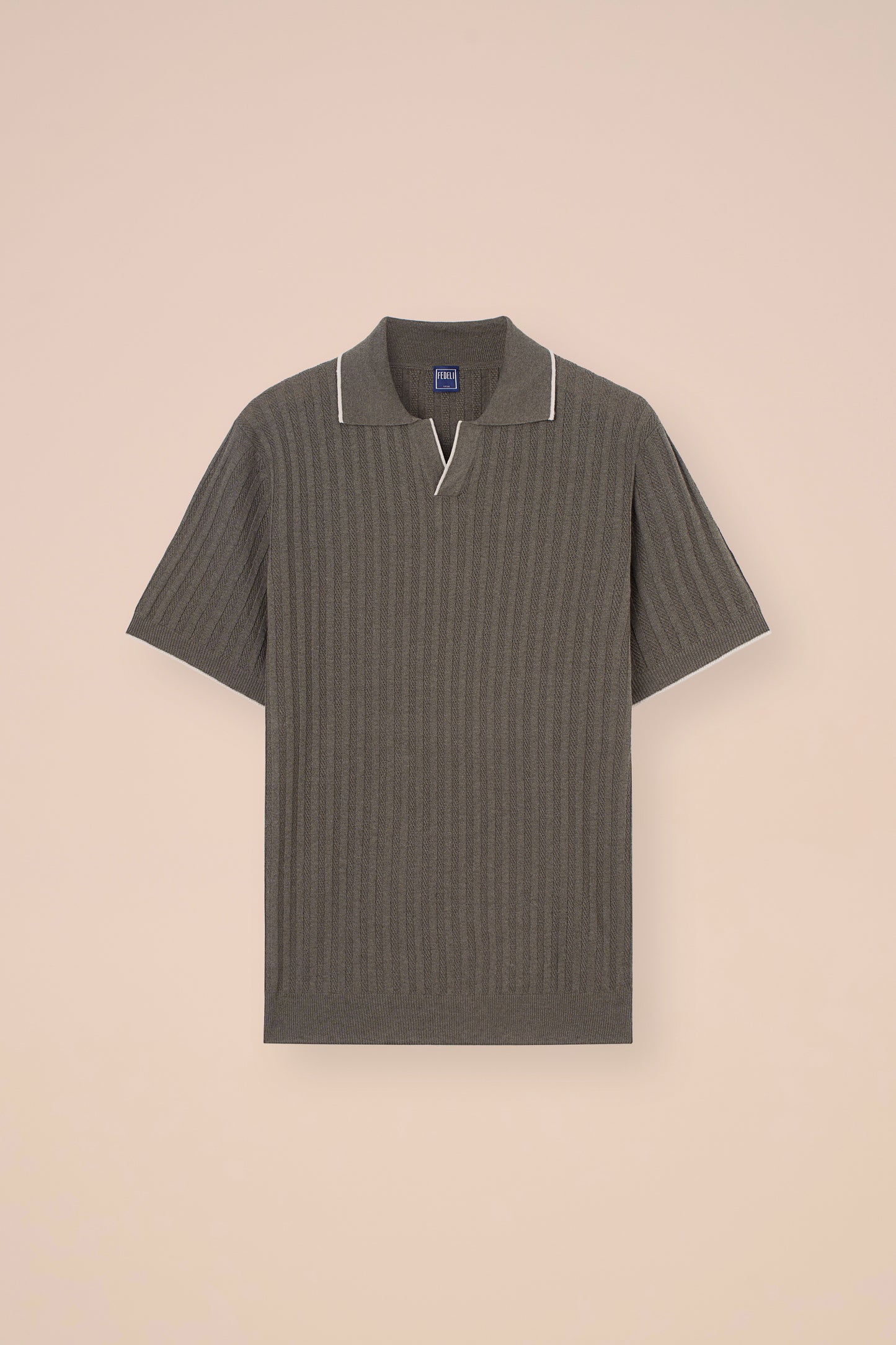 Soul Cotton and Linen Ribbed V-Neck Polo - CREAM
