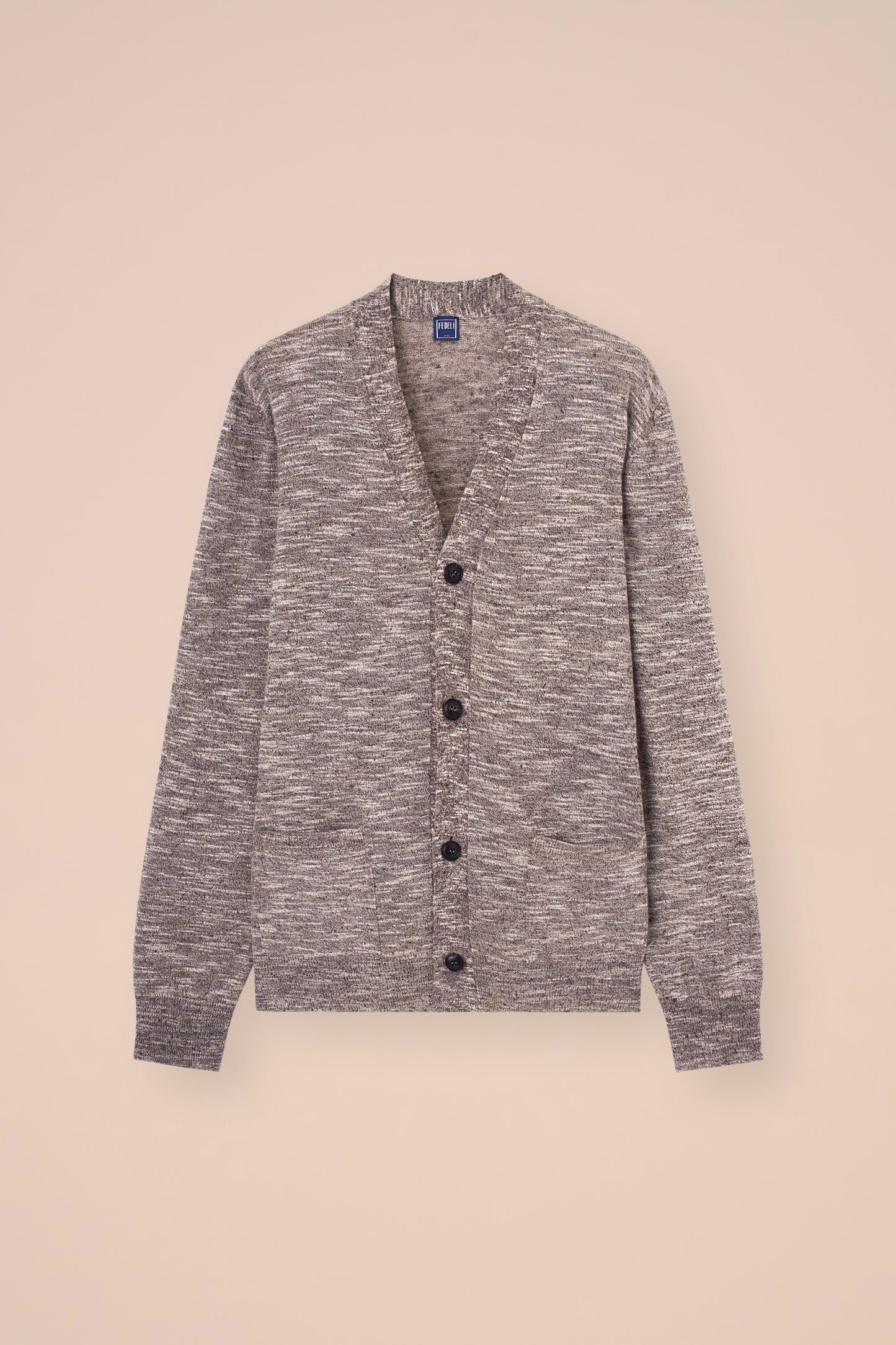 Bretone cardigan con bottoni in lino e seta - DARKGREIGE
