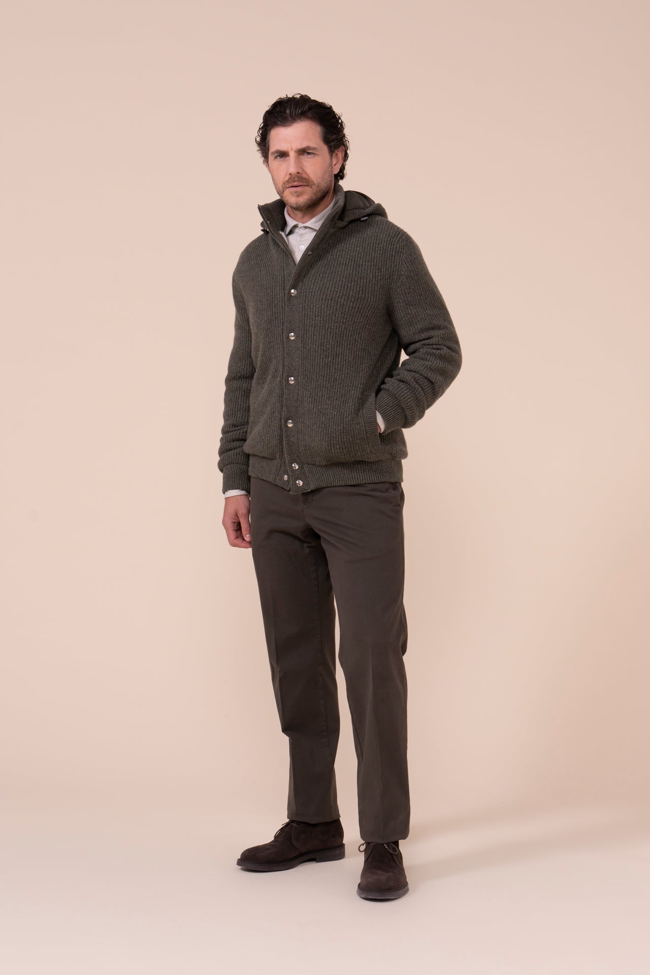 Cortina bomber in cashmere - OLIVEGREENMELANGE